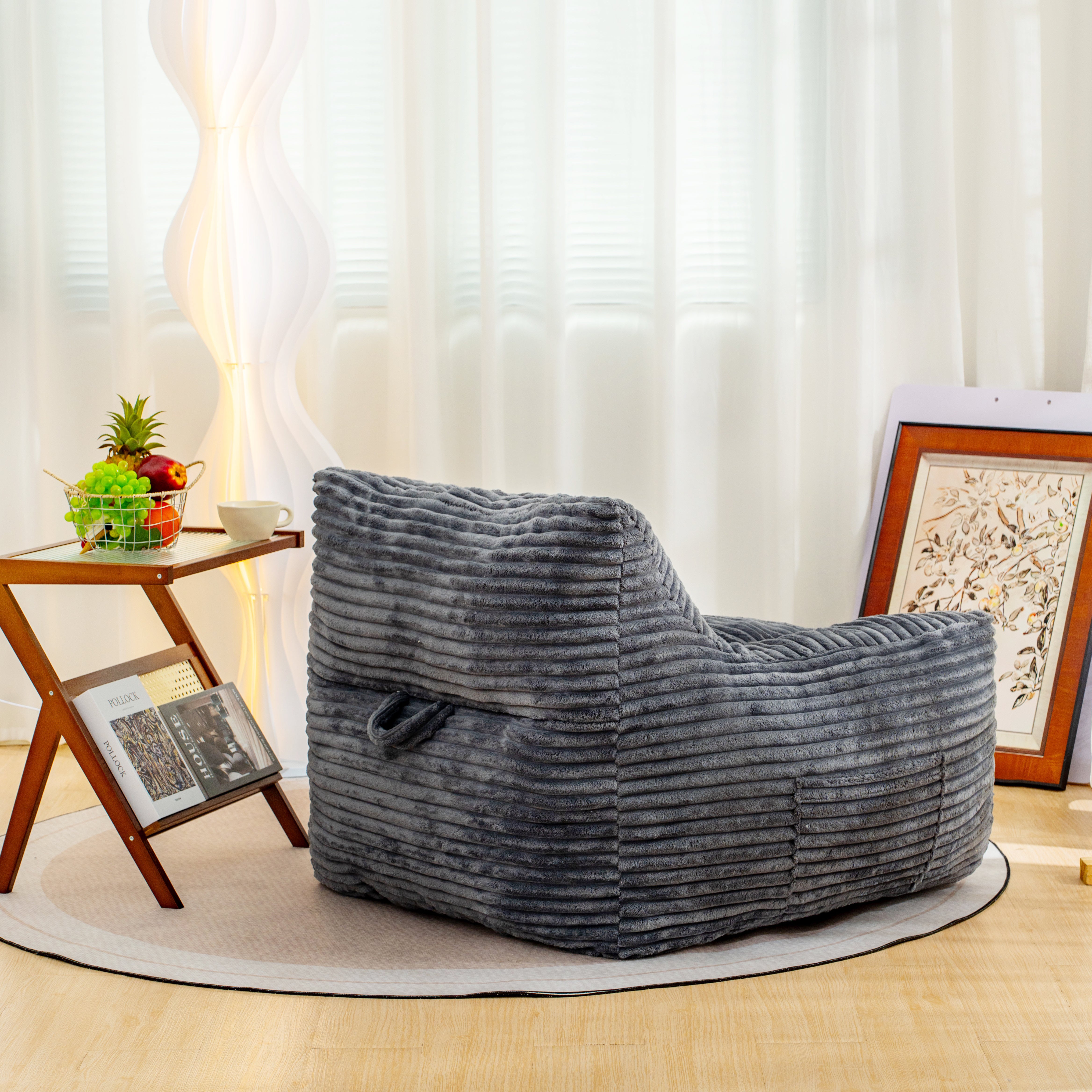 Oversized Beige Beanbag Lounge Chair – Cozy Adult Floor Sofa