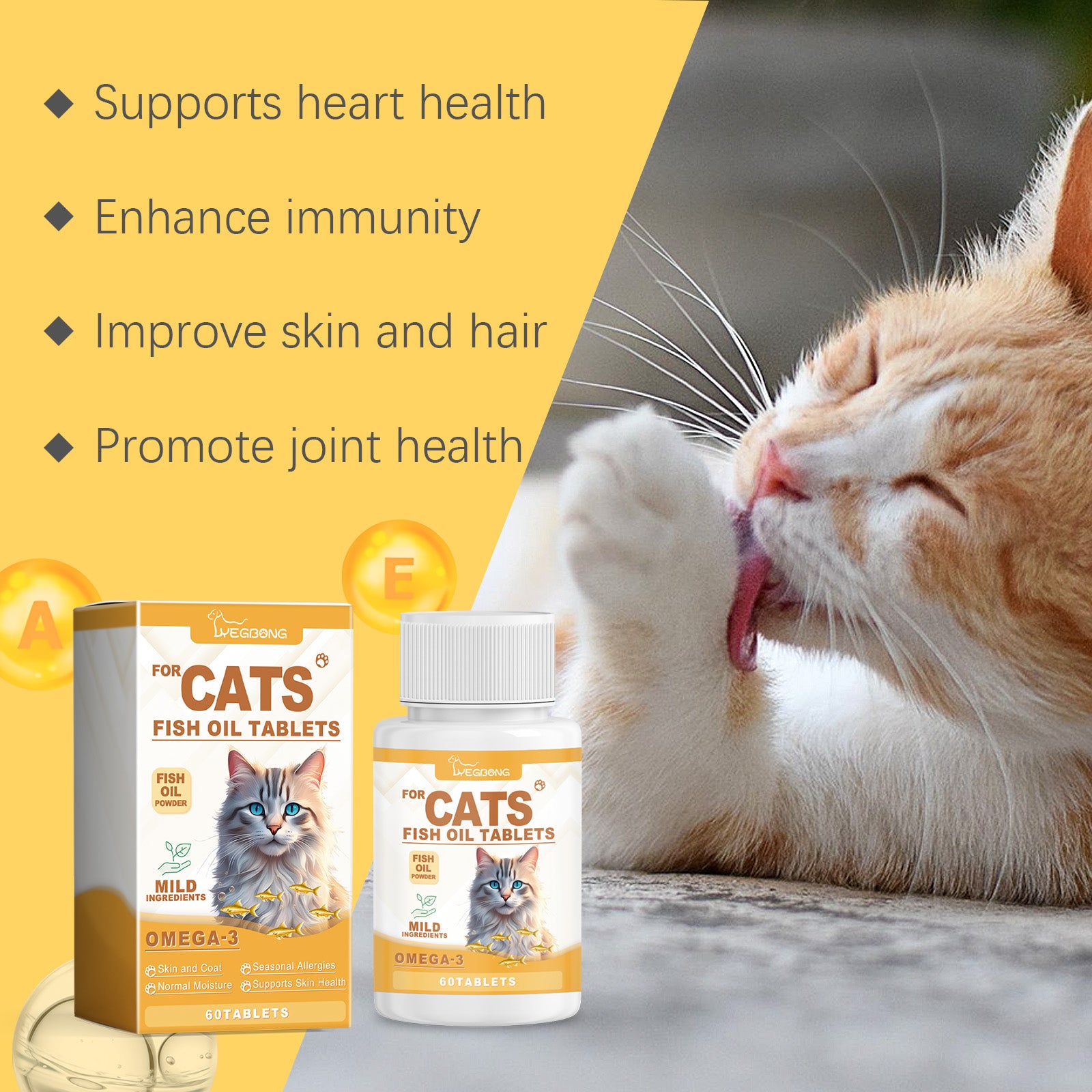 Yegbong Cat Vitamins with Fish Oil – Skin, Fur & Immune Support