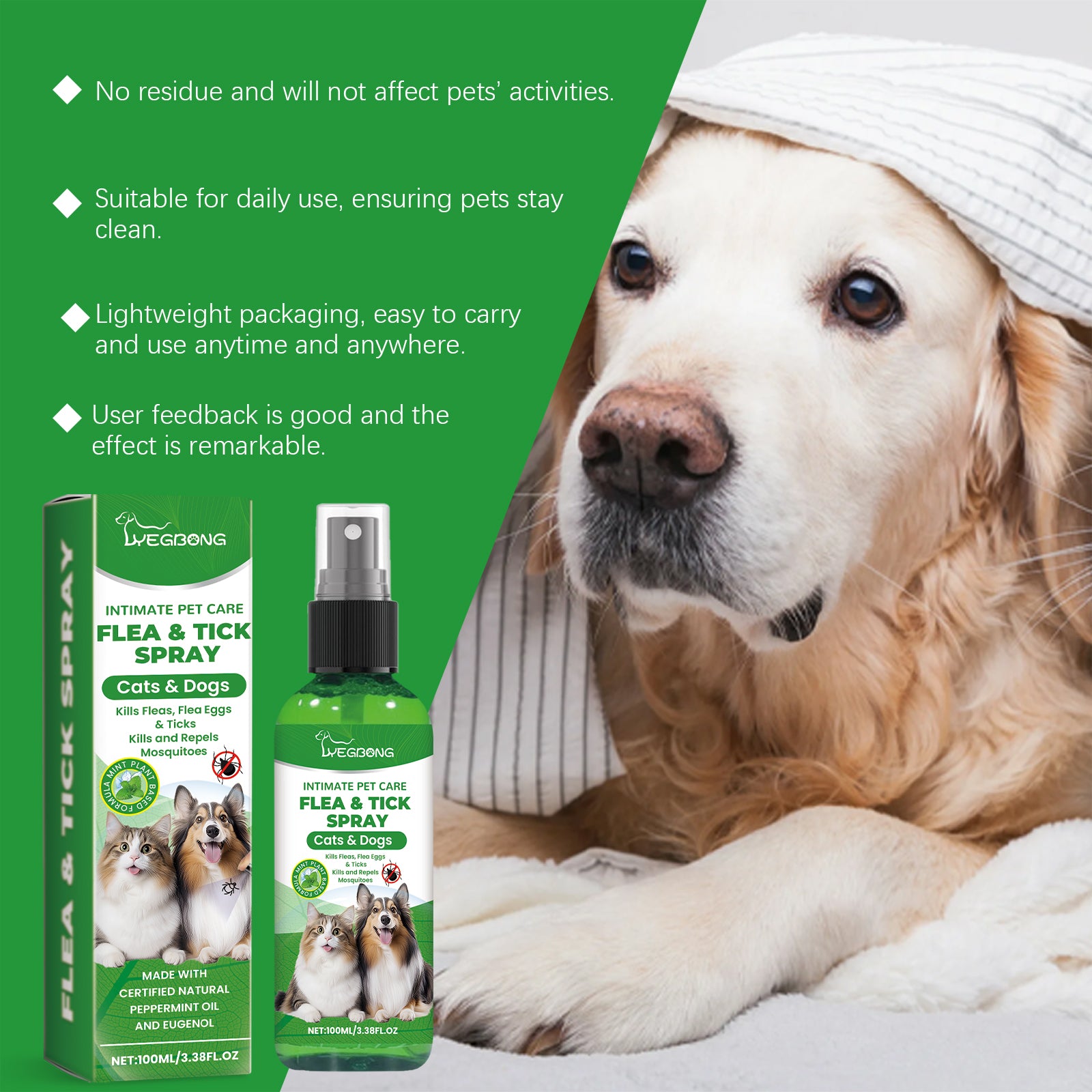 Yegbong Anti-Flea Spray – Mild & Safe Formula for Pets' Skin and Fur