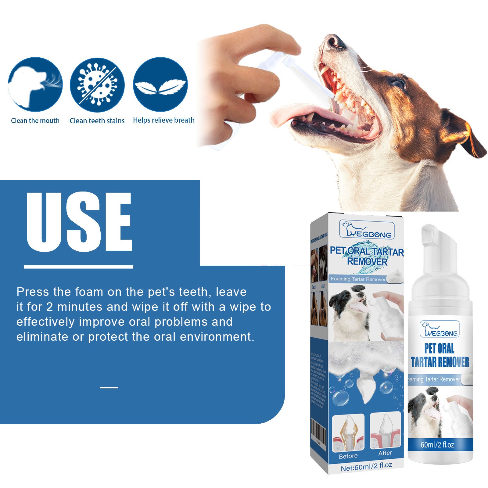 Yegbong Pet Mouth Foam – Clean Teeth, Remove Tartar, Stop Bad Breath