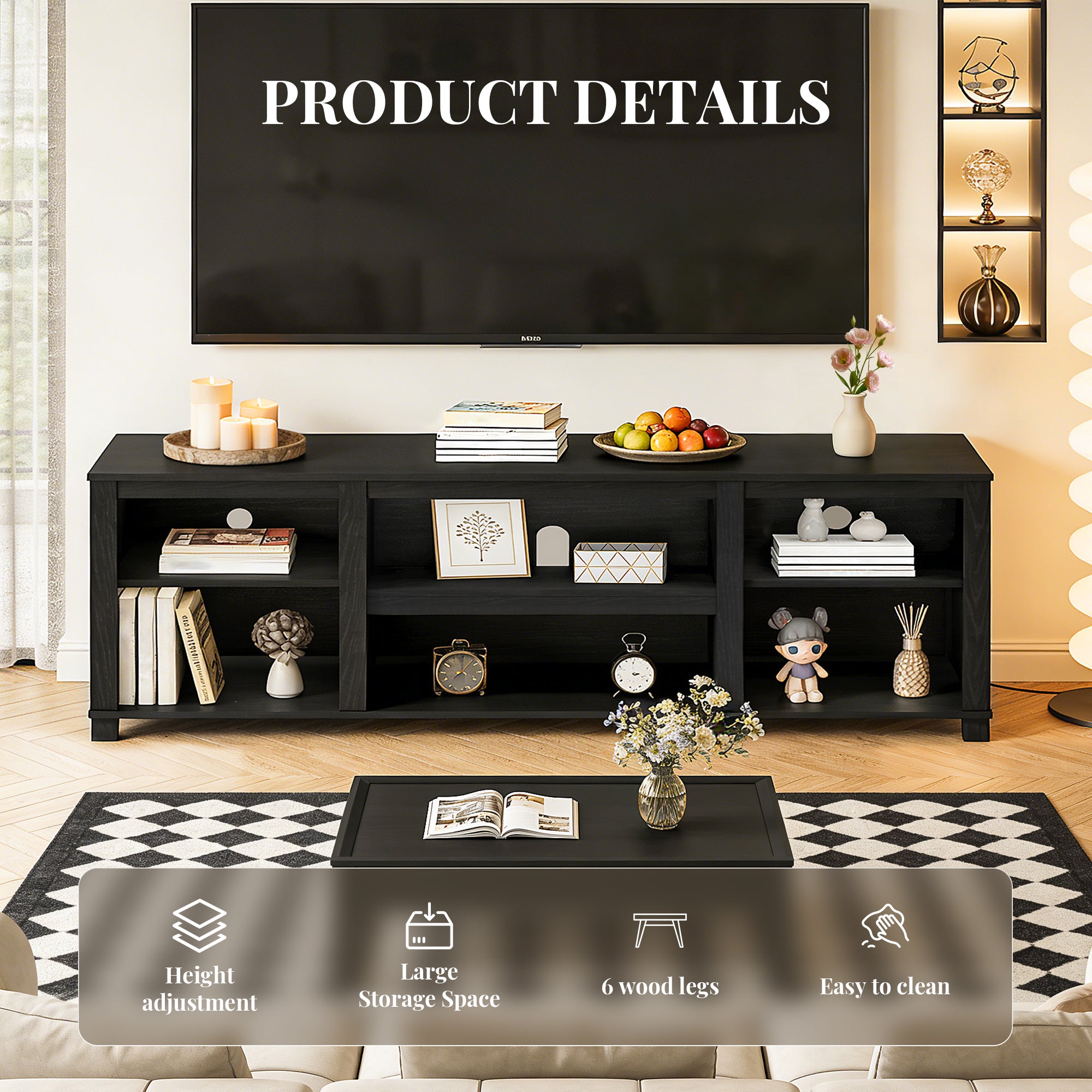 CATLK TV Stand for TVs up to 50", Media Entertainment Center with Adjustable Open Shelves, for Living Room or Bedroom, Black