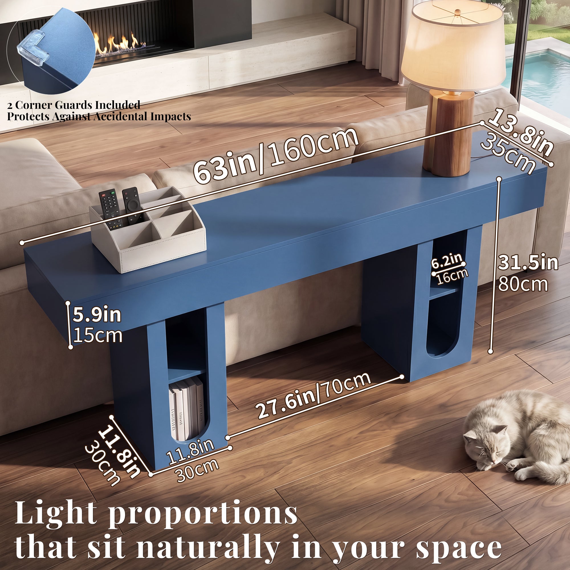 OMCHOM 63-Inch Long Console Table, Wooden Rectangular Sofa Table Behind The Couch, Farmhouse Entryway Table for Entrance, Hallway, Living Room (Natural) Modern