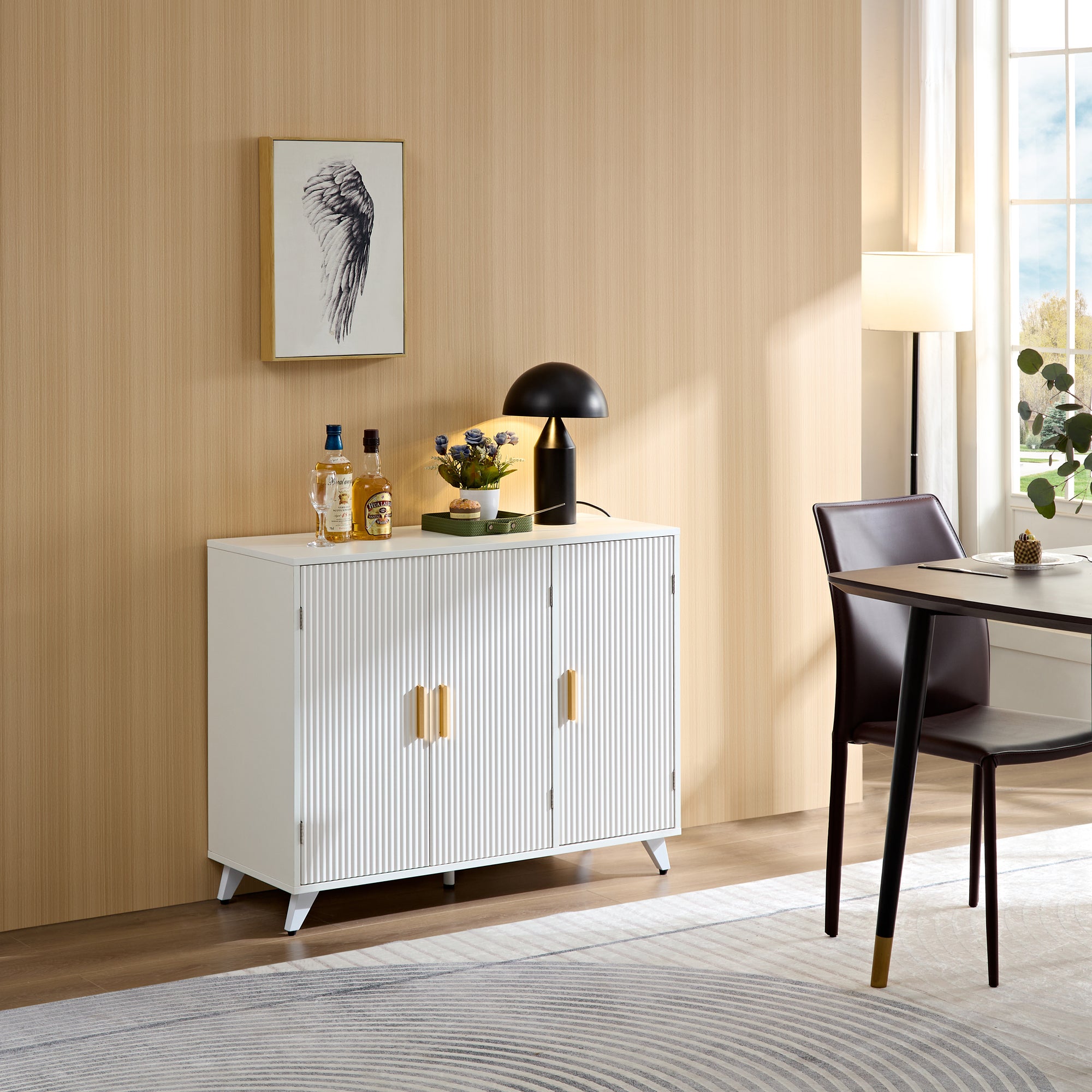 Wavy Texture White Storage Cabinet