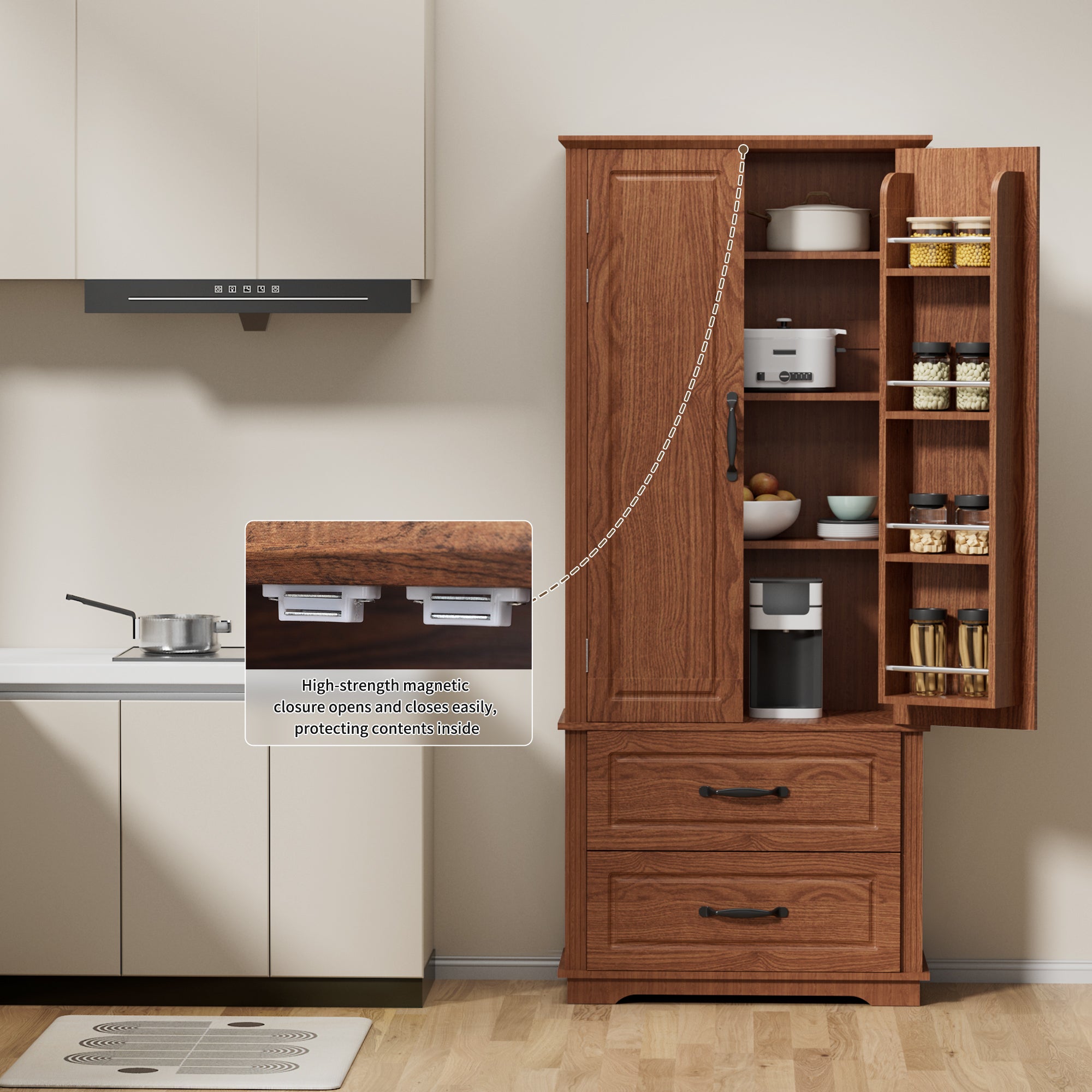 K&K 71" Farmhouse Kitchen Pantry Cabinet with Storage Brown