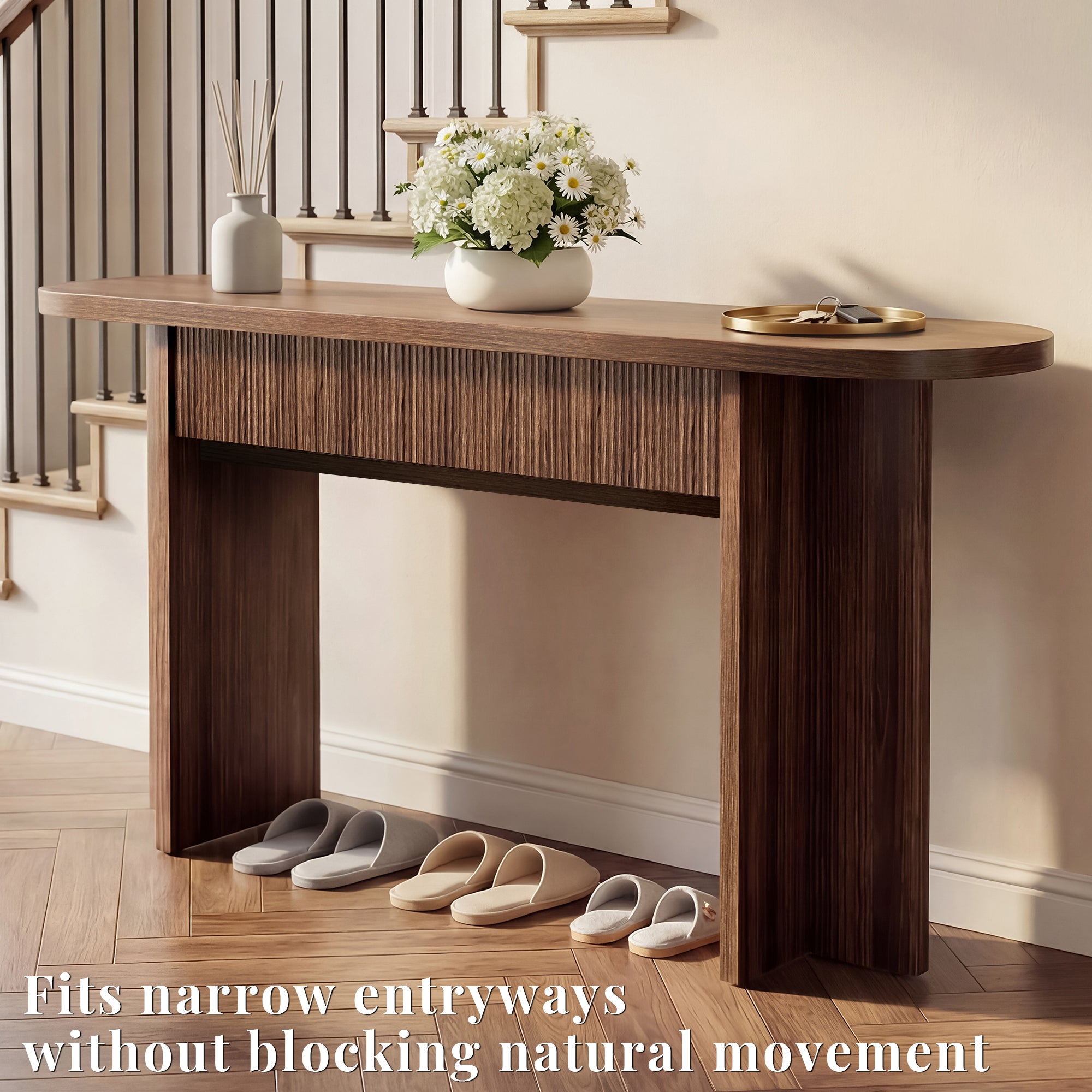 OMCHOM 63-Inch Farmhouse Console Table with Storage with 2 drawers,Entryway Sofa Table for Living Room Use, Hallway Behind Couch Farmhouse Home Decor Wood Piece