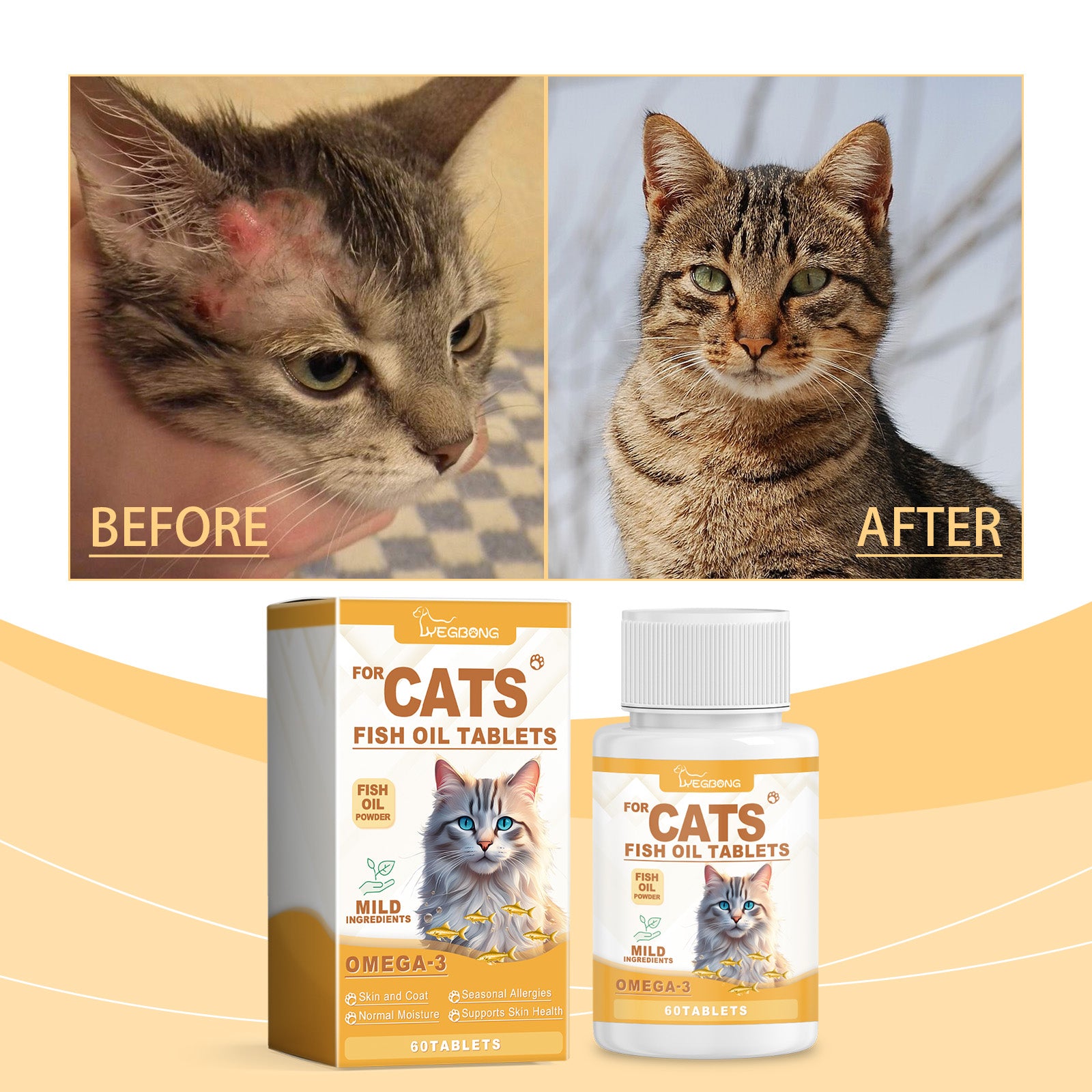 Yegbong Cat Vitamins with Fish Oil – Skin, Fur & Immune Support
