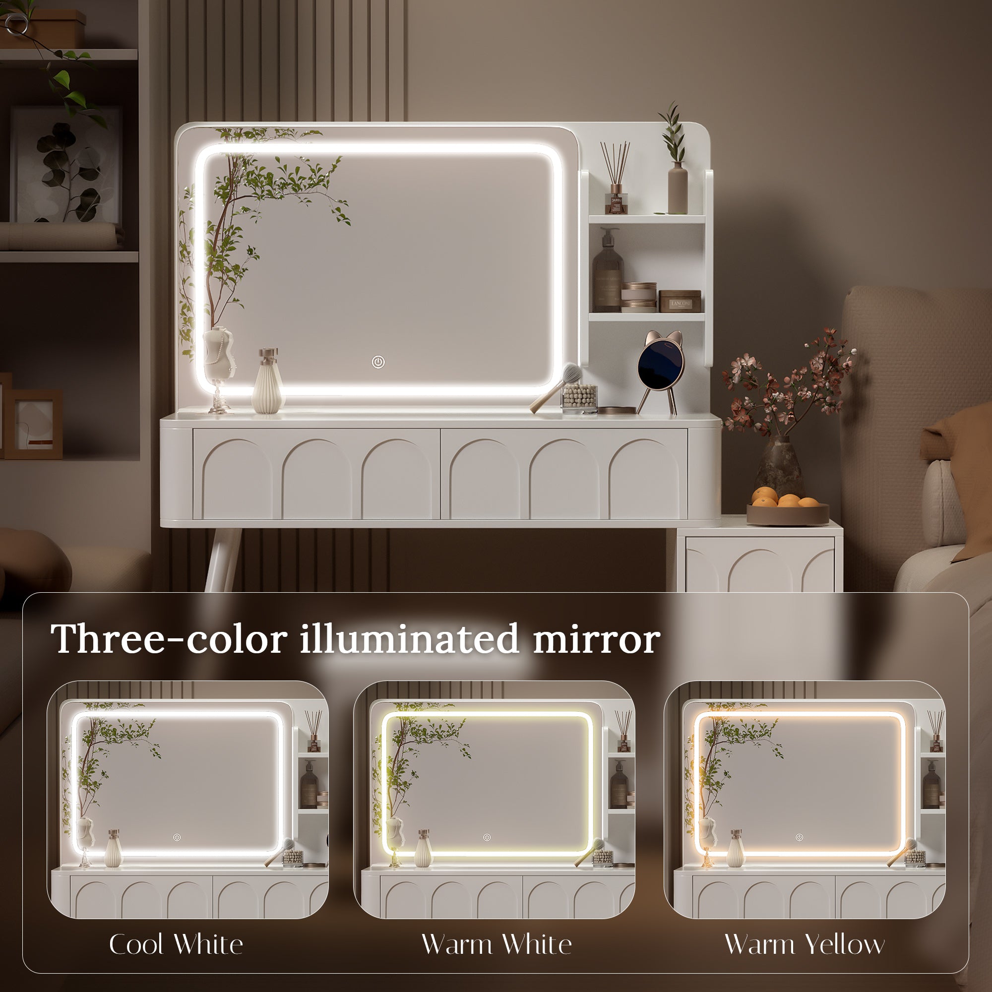 White Vanity Set with LED Mirror & 4 Drawers