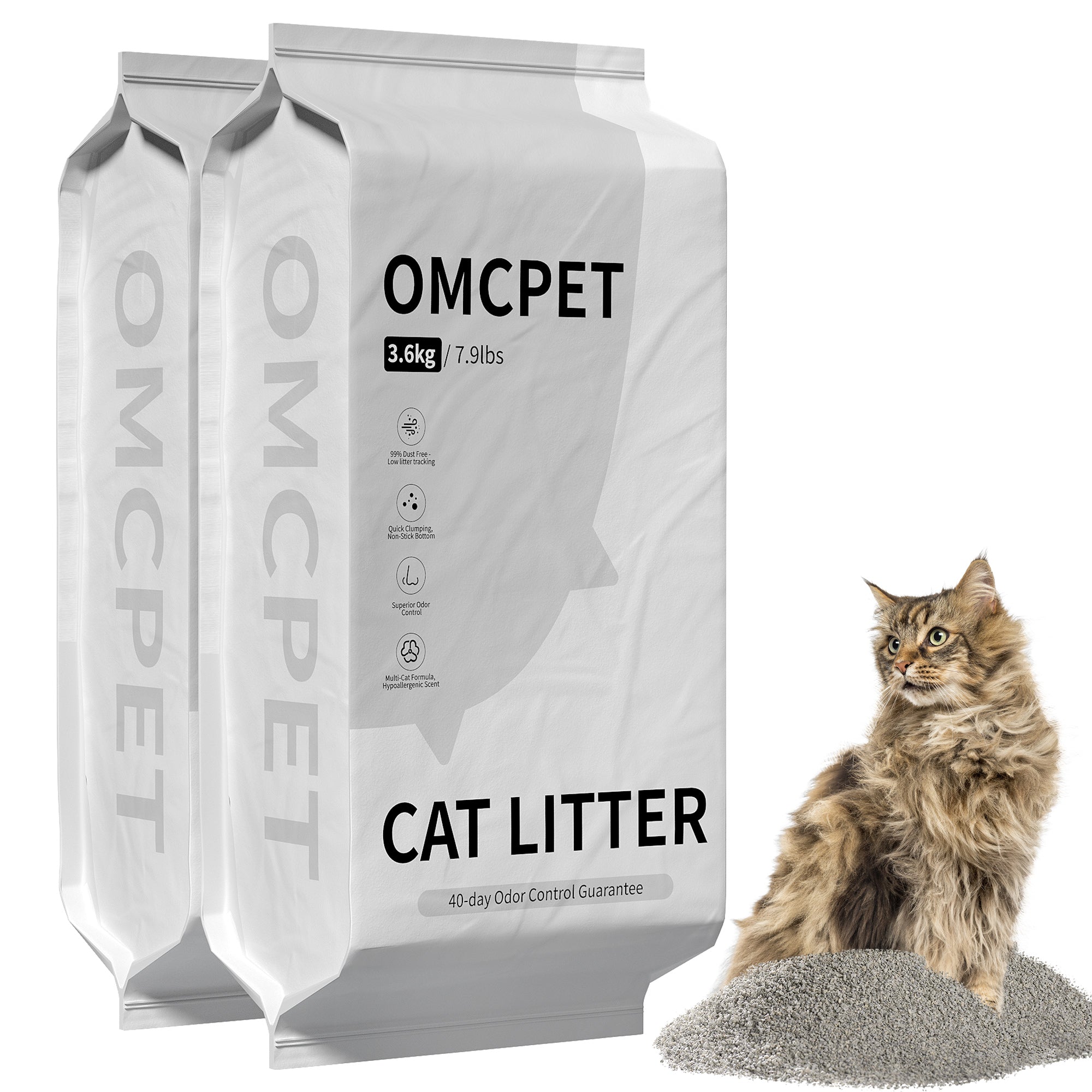 OMCPET Natural Clumping Litter – Odor Control & Dust-Free(2ps)