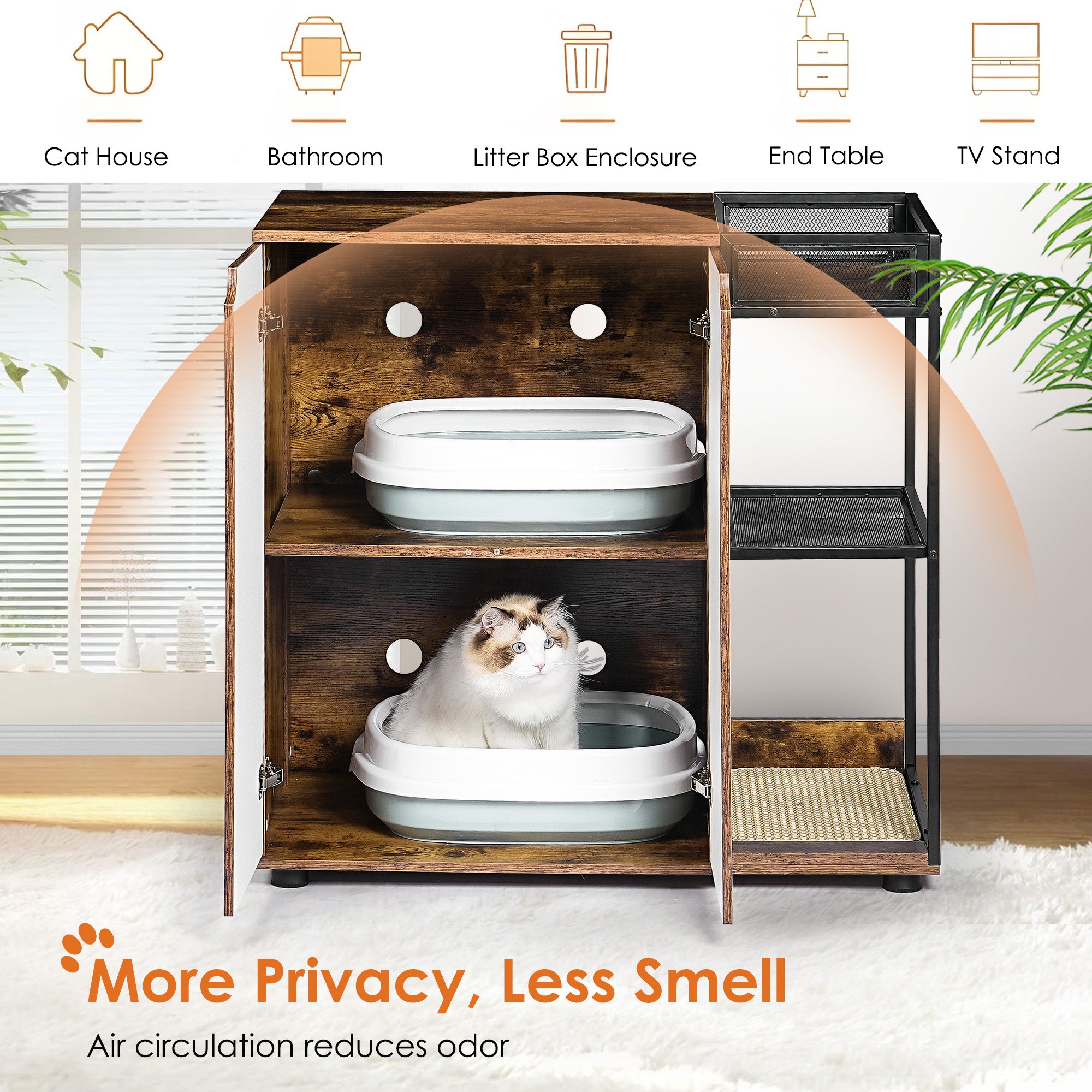 OMCPET Cat Litter Box Enclosure – Multi-Cat Cabinet with Hidden Storage Design