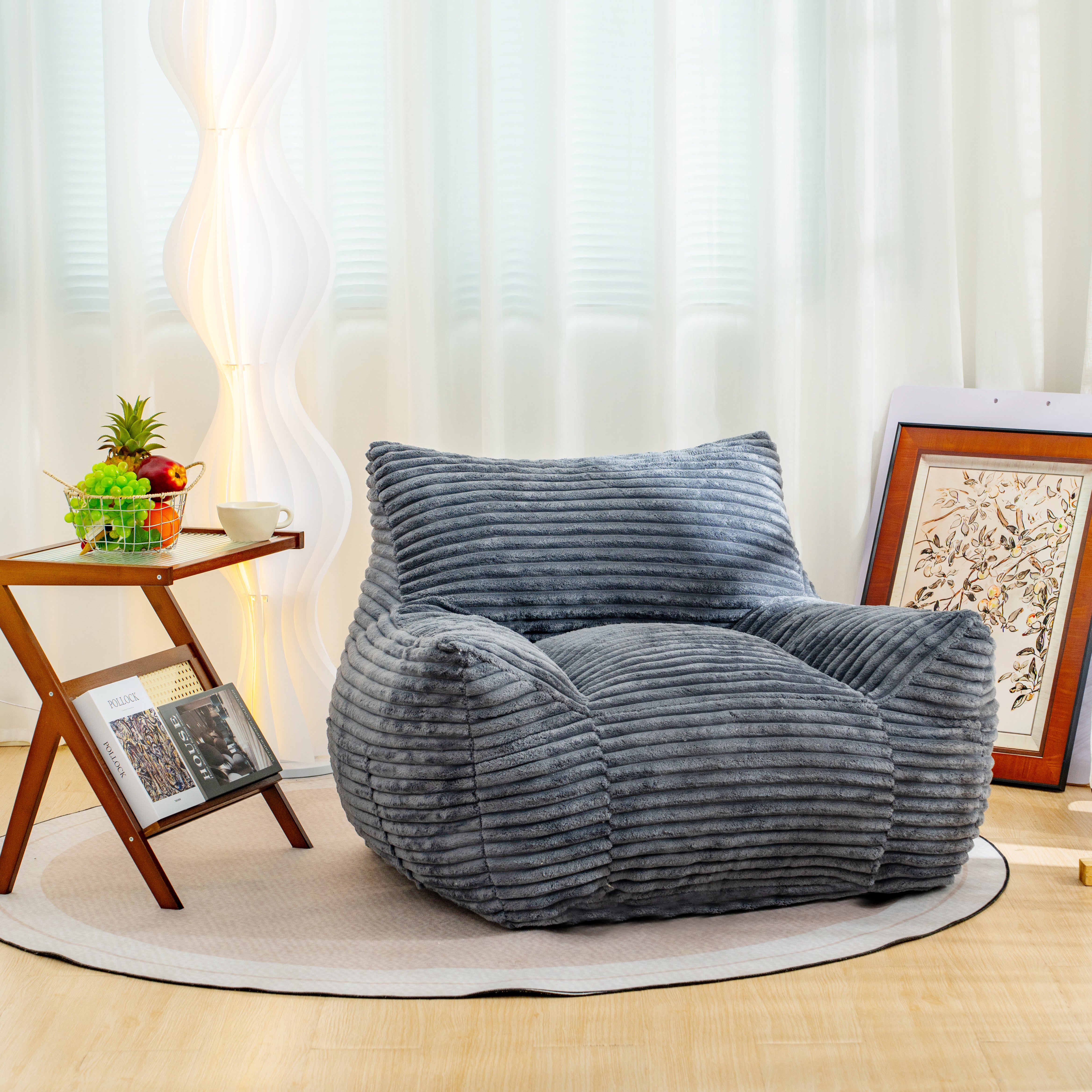 Oversized Beige Beanbag Lounge Chair – Cozy Adult Floor Sofa