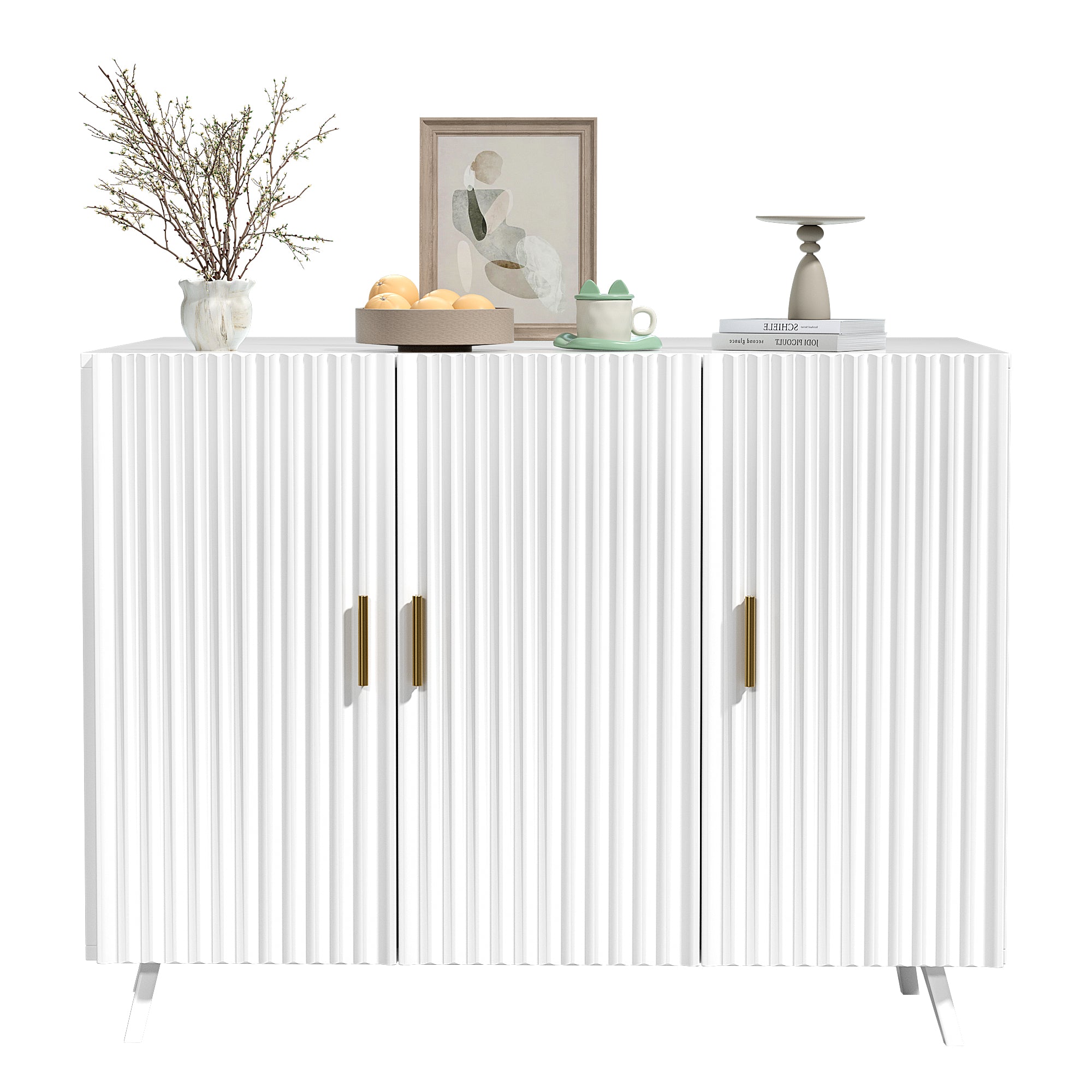 Wavy Texture White Storage Cabinet