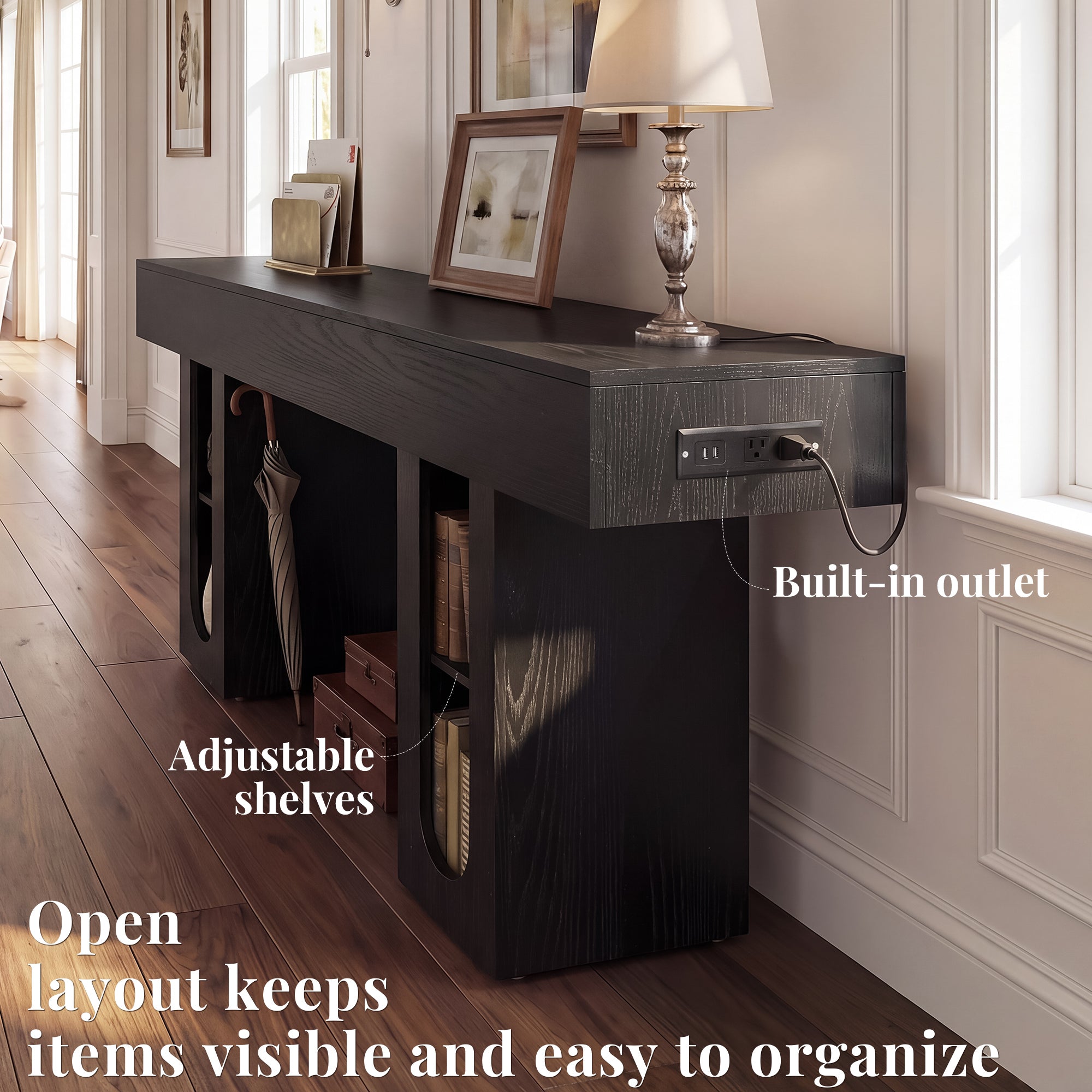 OMCHOM 63-Inch Long Console Table, Wooden Rectangular Sofa Table Behind The Couch, Farmhouse Entryway Table for Entrance, Hallway, Living Room (Natural) Modern