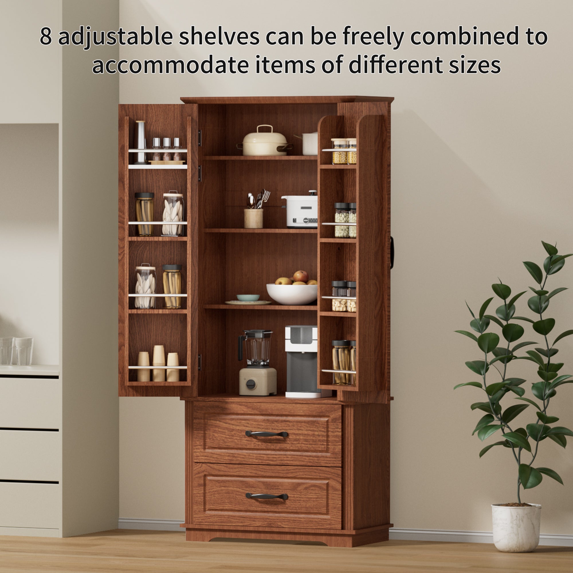 K&K 71" Farmhouse Kitchen Pantry Cabinet with Storage Brown