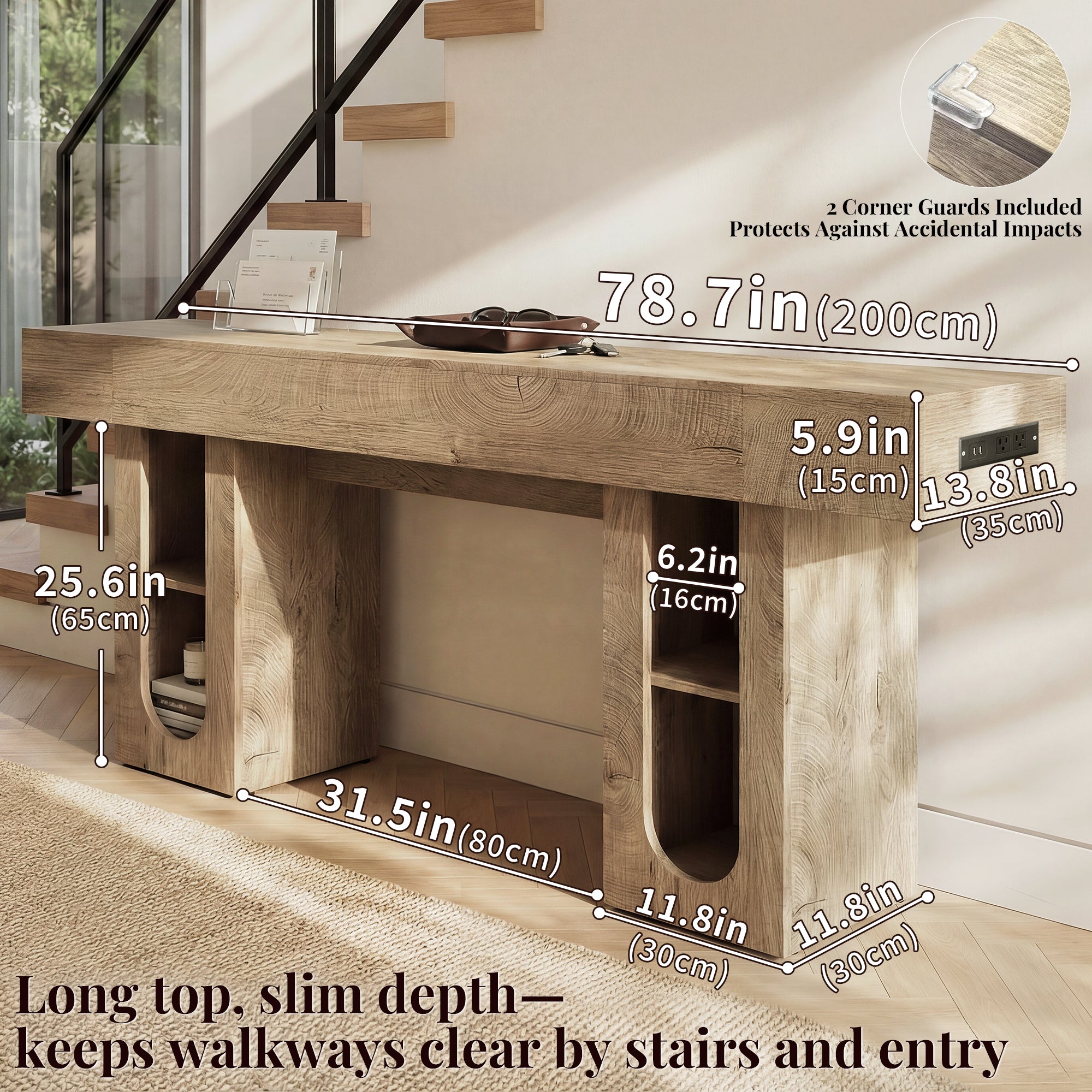 OMCHOM Rustic Farmhouse Console Table, 79 Inches Entryway Console Table with Storage, Industrial Hallway Accent Table for Living Room, Entrance