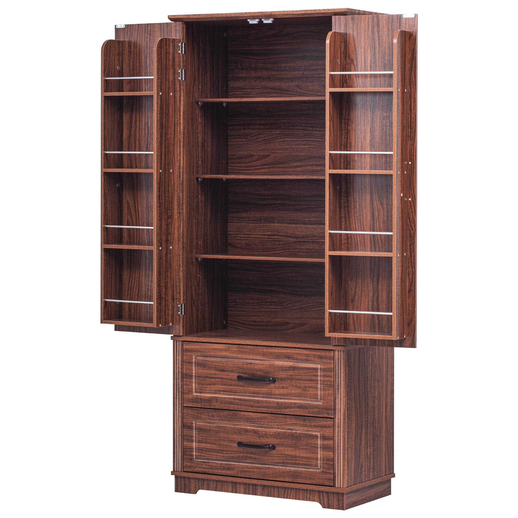K&K 71" Farmhouse Kitchen Pantry Cabinet with Storage Brown