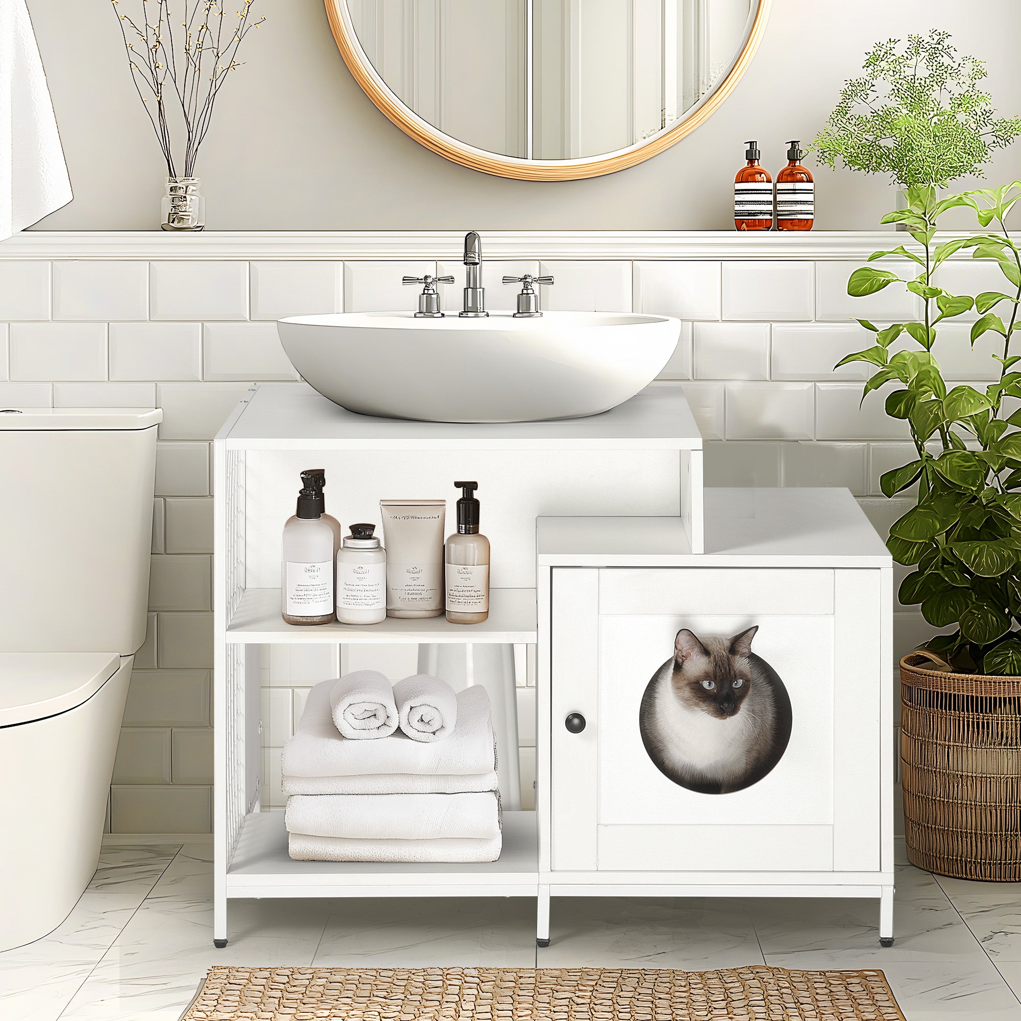White Indoor Cat Washroom with Divider – OMCPET