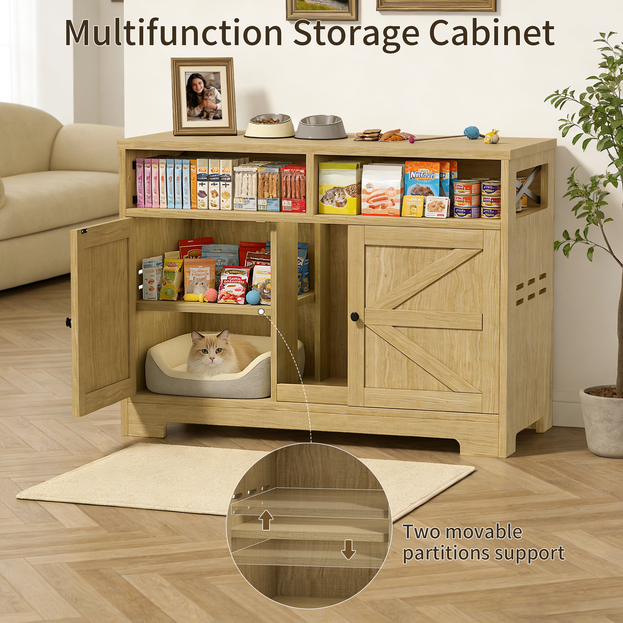 CATLK Double Cat Litter Box Enclosure - Hidden Litter Box Furniture Cabinet with Storage for 2 Cats, Wood Indoor Cat House Washroom End Side Table, Brown