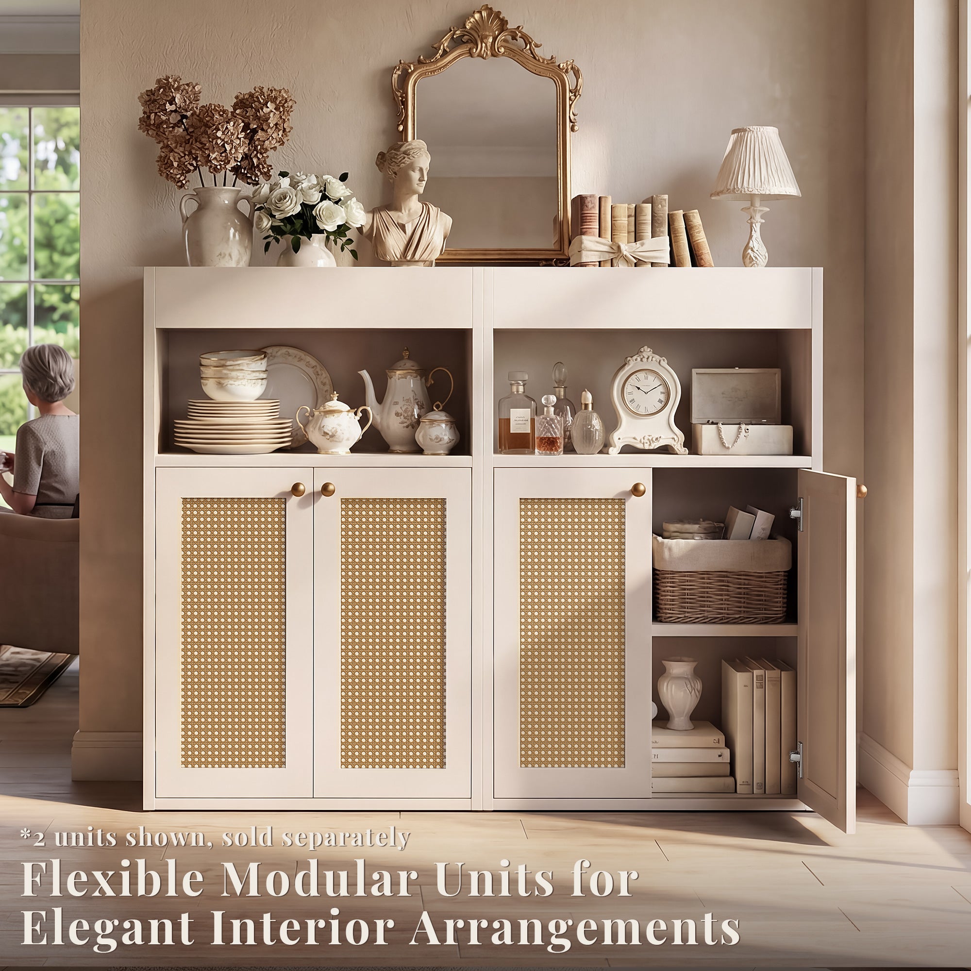 OMCHOM Easy Setup Bathroom Cabinet Organizer, Bathroom Floor Storage Cabinet, Wooden Storage Organizer with 2-Door Space-Saving Cabinet with Shelves and 1 Cupboard, Freestanding Entryway Storage Unit Console Table