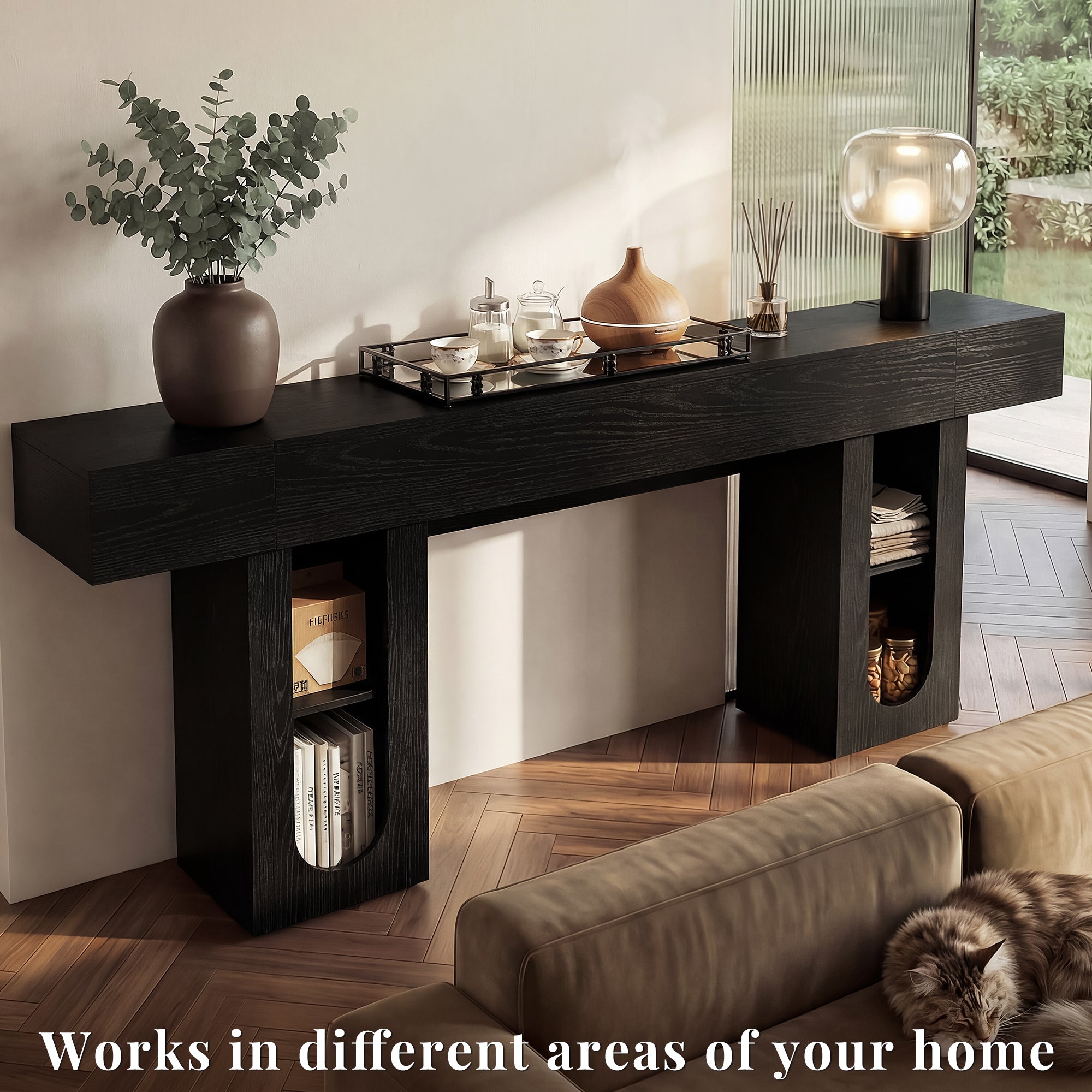OMCHOM Rustic Farmhouse Console Table, 79 Inches Entryway Console Table with Storage, Industrial Hallway Accent Table for Living Room, Entrance