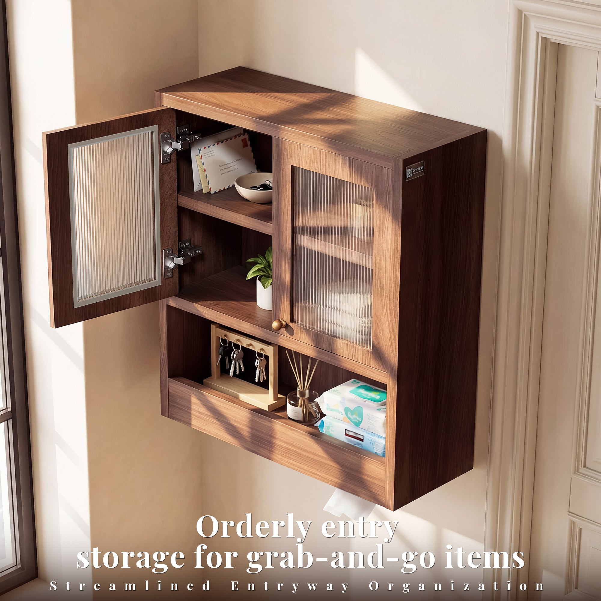 OMCHOM Bathroom Wall Cabinet with 2 Door Adjustable Shelves,Smart Zoned Open & Concealed Storage,Over The Toilet Storage Wall Mounted Medicine Cabinets,for Bathroom Laundry Room Kitchen