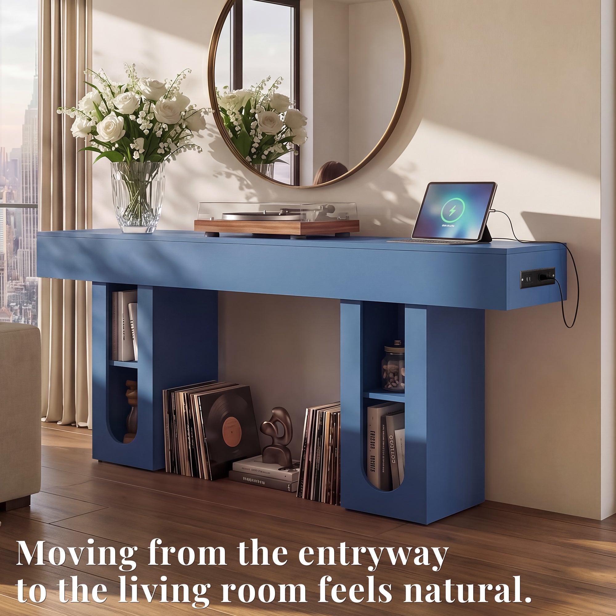 OMCHOM 63-Inch Long Console Table, Wooden Rectangular Sofa Table Behind The Couch, Farmhouse Entryway Table for Entrance, Hallway, Living Room (Natural) Modern