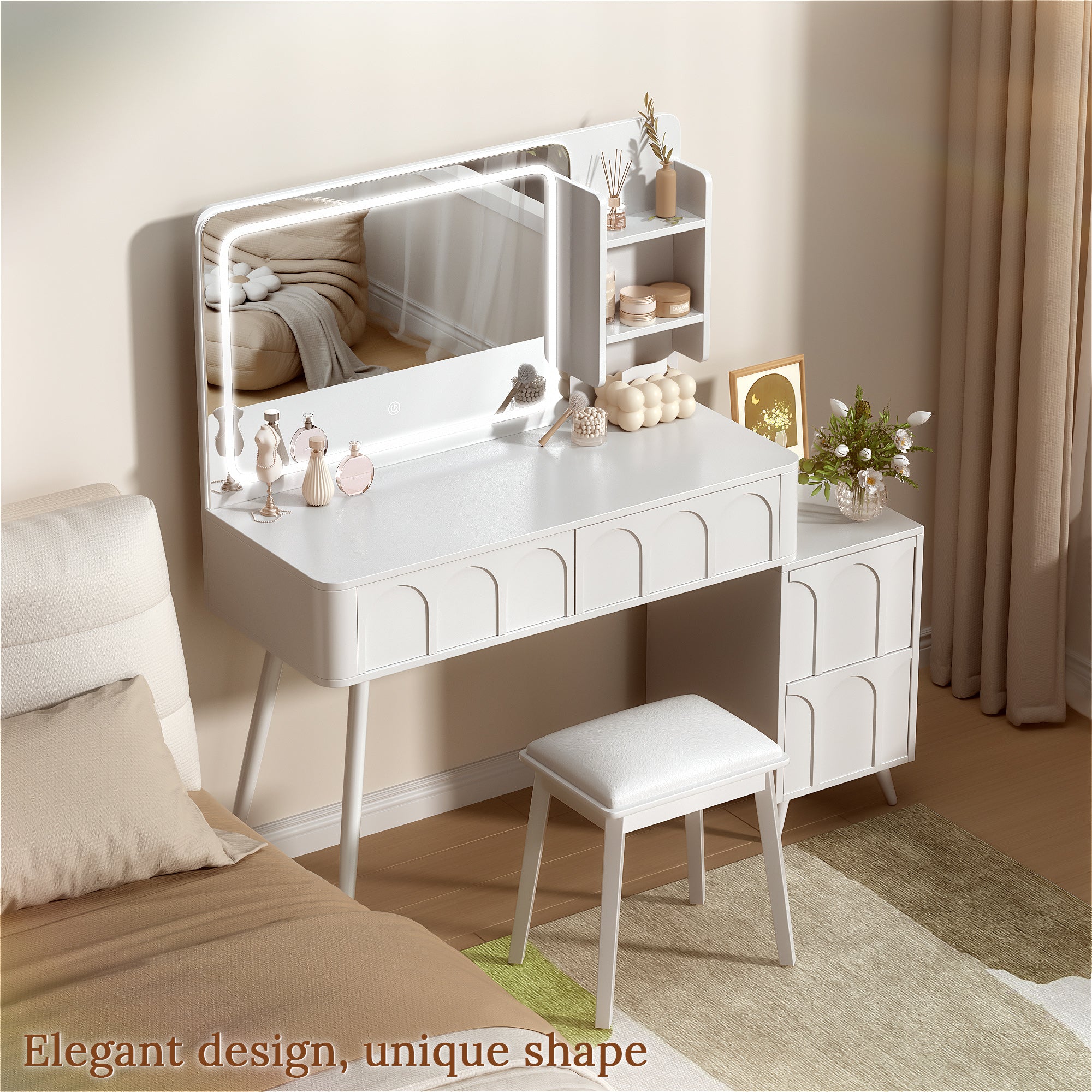 White Vanity Set with LED Mirror & 4 Drawers