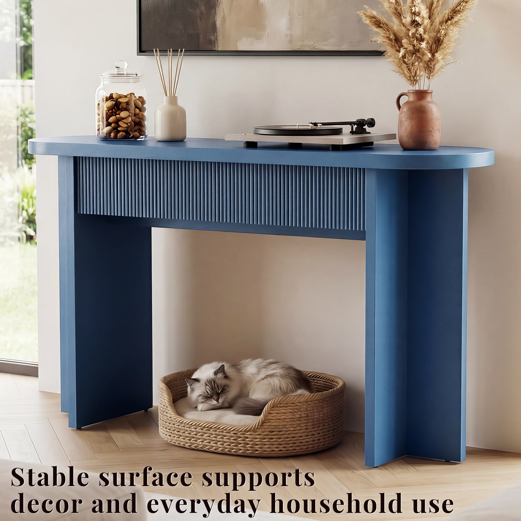 OMCHOM 55” Accent Console Table with Front Apron, Minimalist Style Entrance Table, Open Storage Sofa Table for Entrance, Hallway, Living Room, Bedroom, Dining Room, Corridor, Black