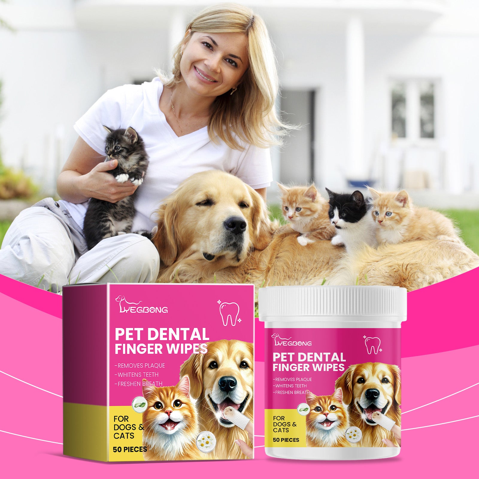 Yegbong Cat & Dog Tooth Wipes – Easy Finger Tooth Cleaner for Pets