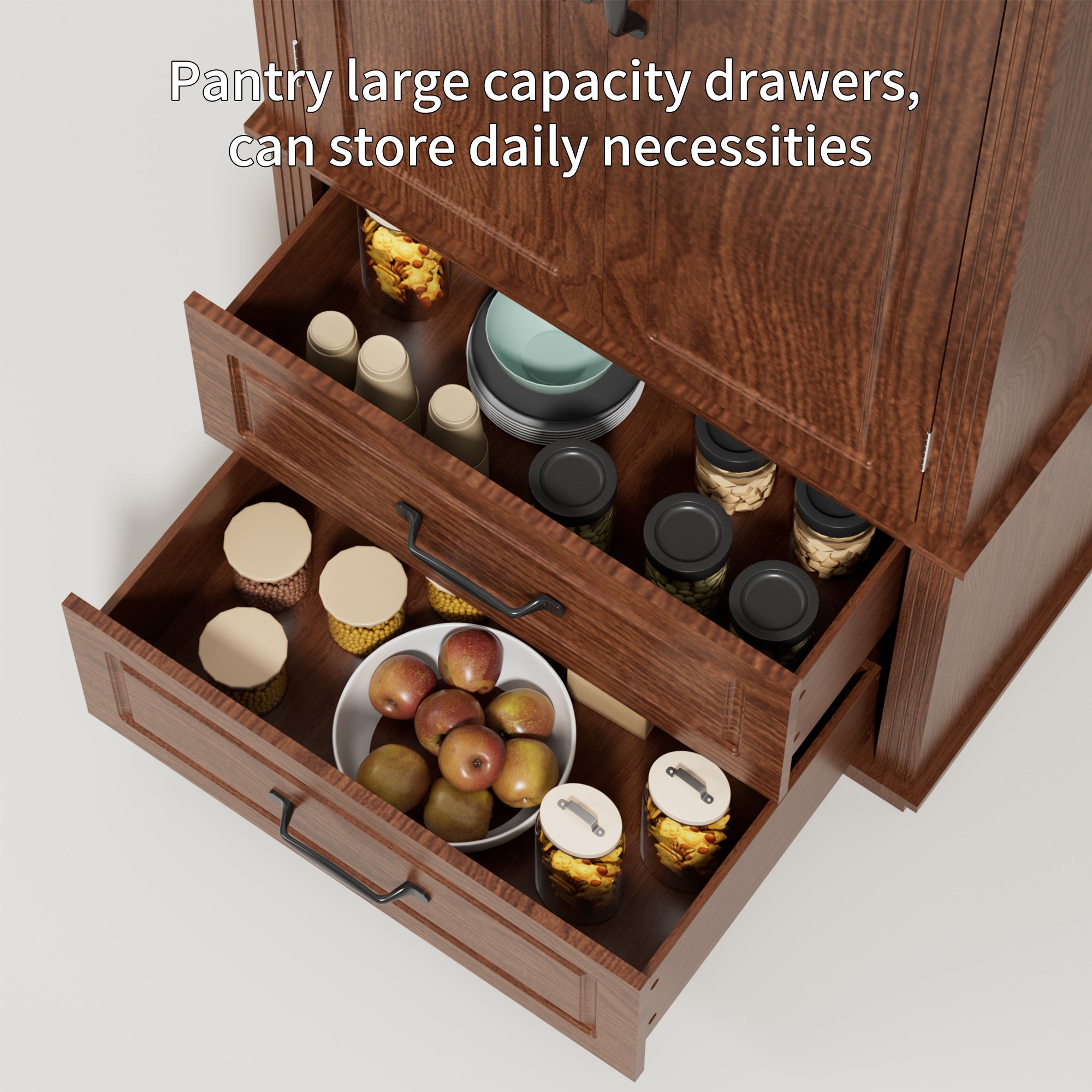 K&K 71" Farmhouse Kitchen Pantry Cabinet with Storage Brown