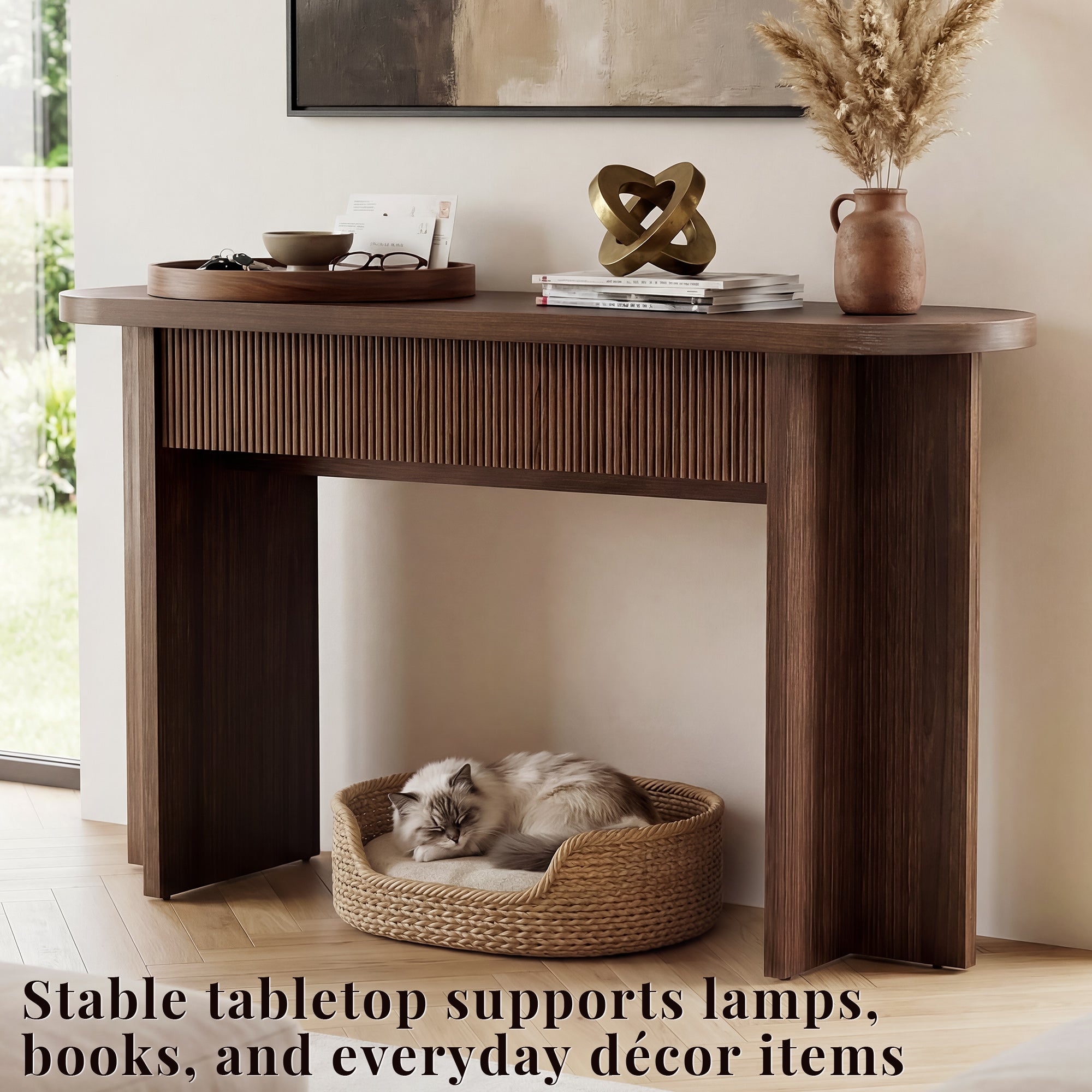 OMCHOM 55” Accent Console Table with Front Apron, Minimalist Style Entrance Table, Open Storage Sofa Table for Entrance, Hallway, Living Room, Bedroom, Dining Room, Corridor, Black