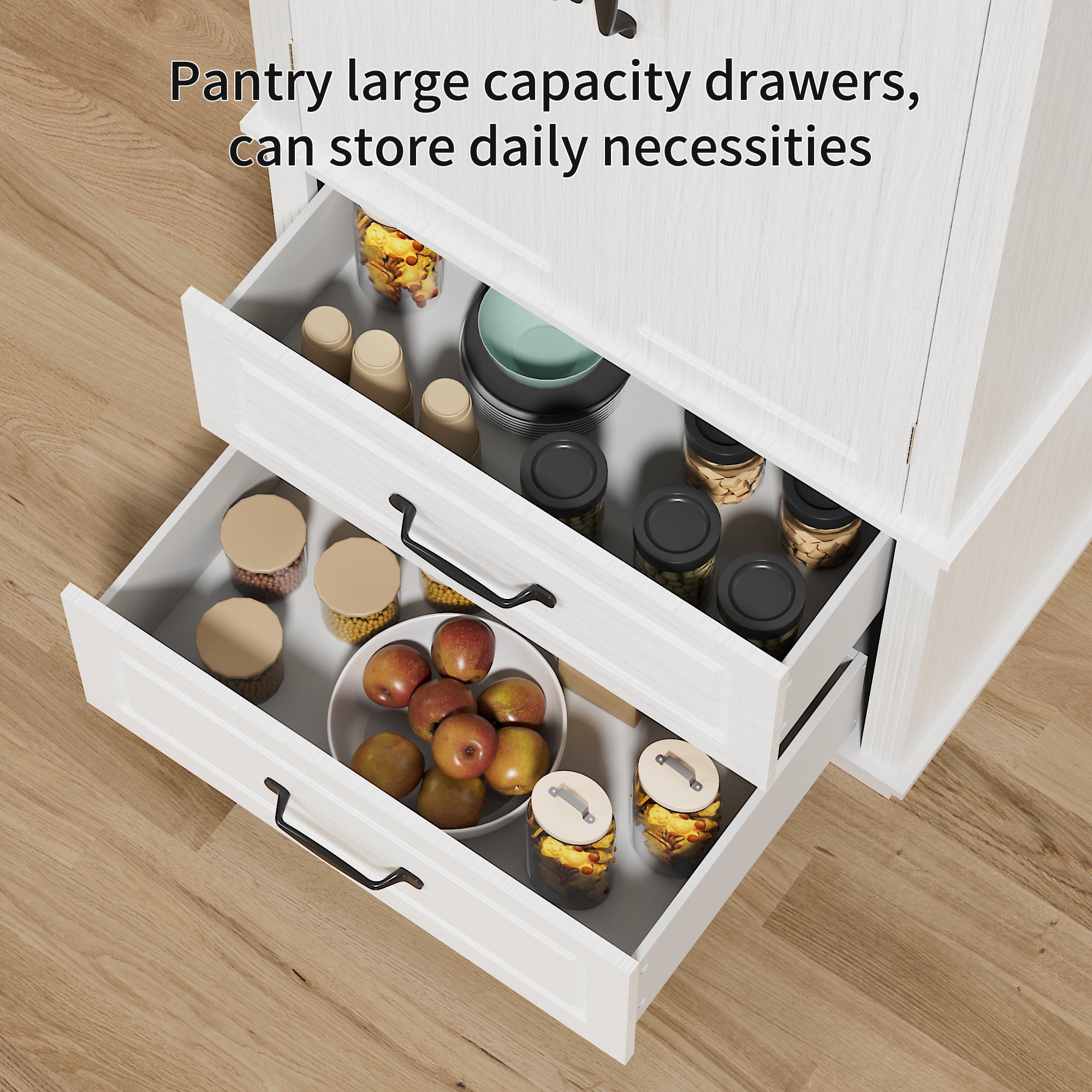K&K 71" Farmhouse Kitchen Pantry Cabinet with Storage, White