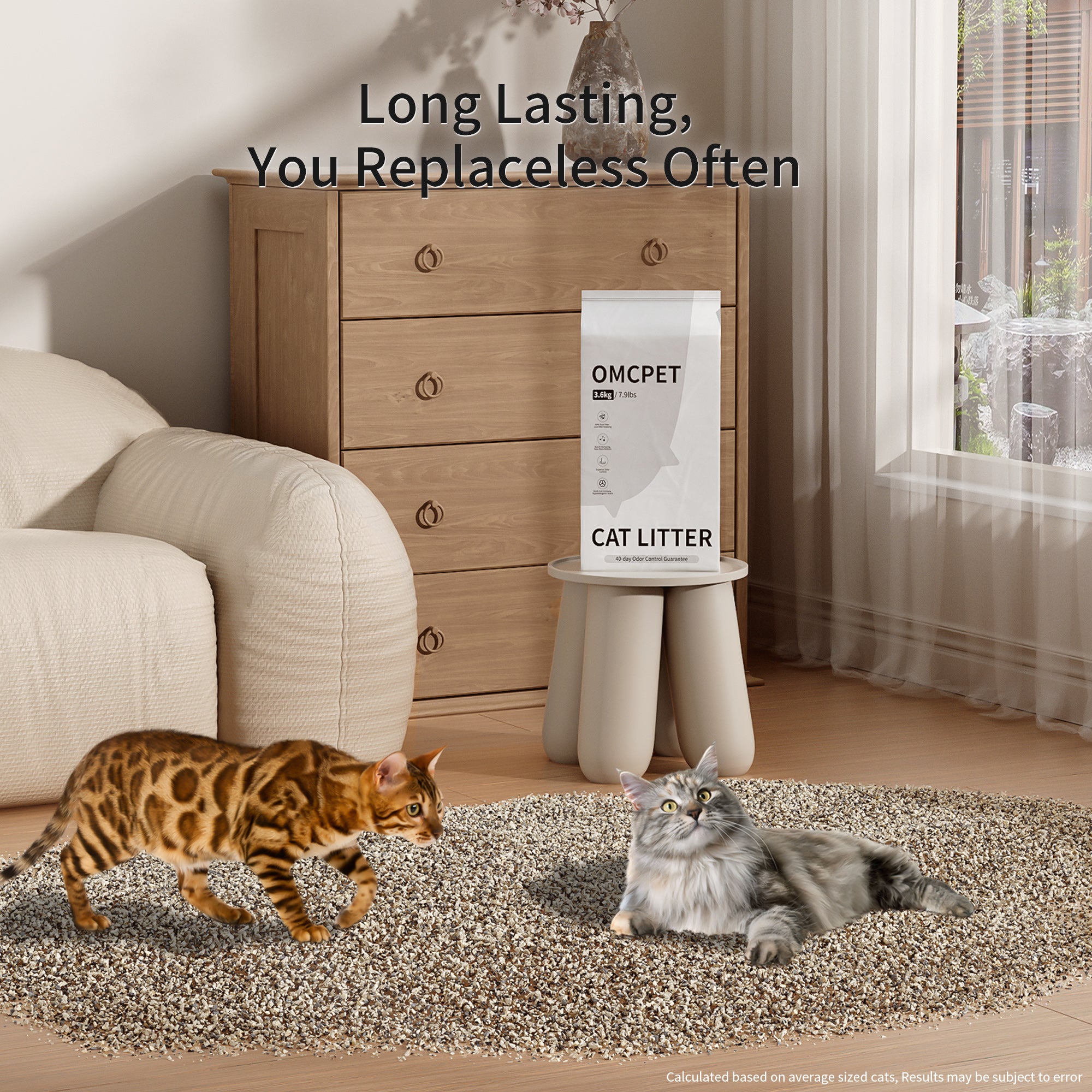 OMCPET Natural Clumping Litter – Odor Control & Dust-Free(2ps)