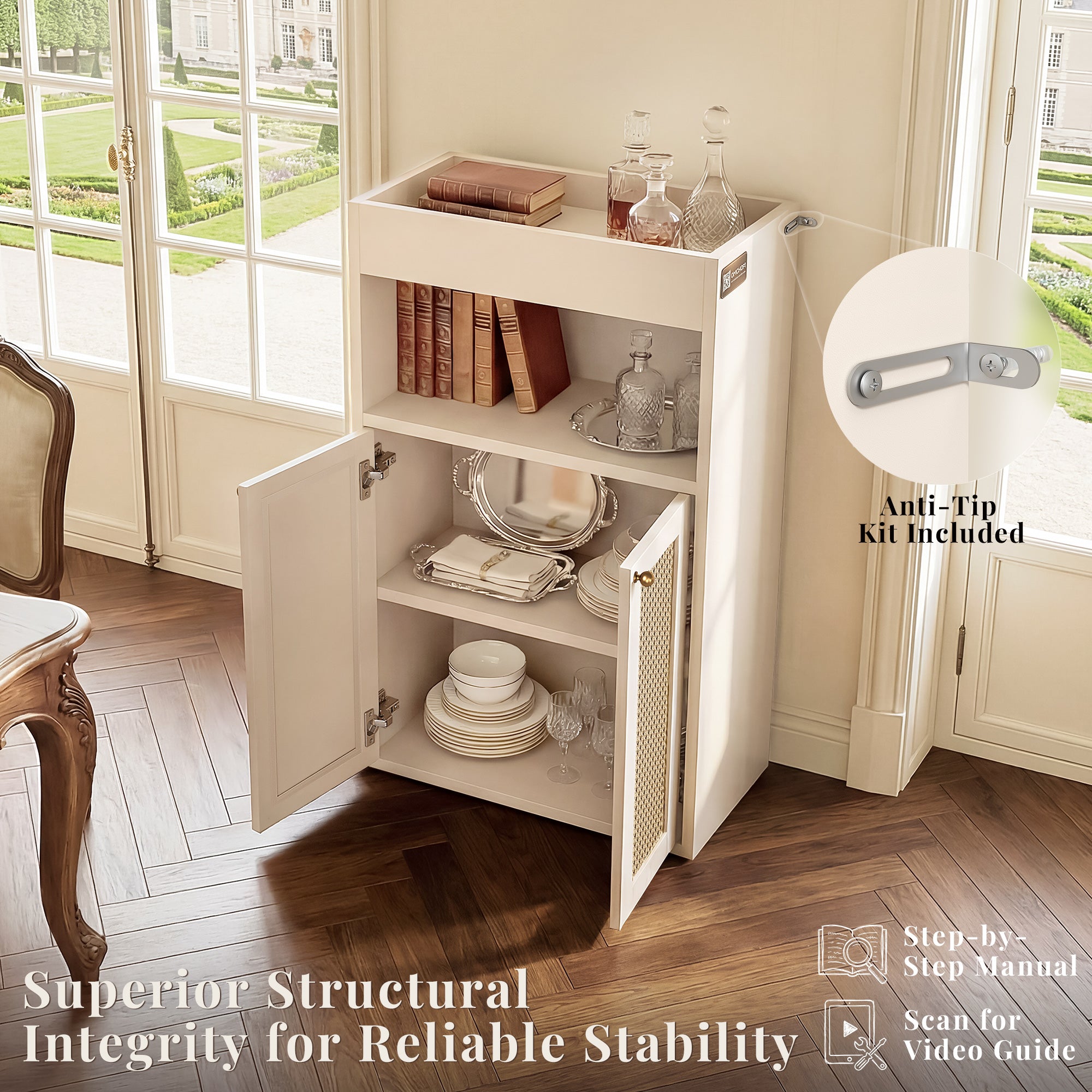 OMCHOM Easy Setup Bathroom Cabinet Organizer, Bathroom Floor Storage Cabinet, Wooden Storage Organizer with 2-Door Space-Saving Cabinet with Shelves and 1 Cupboard, Freestanding Entryway Storage Unit Console Table