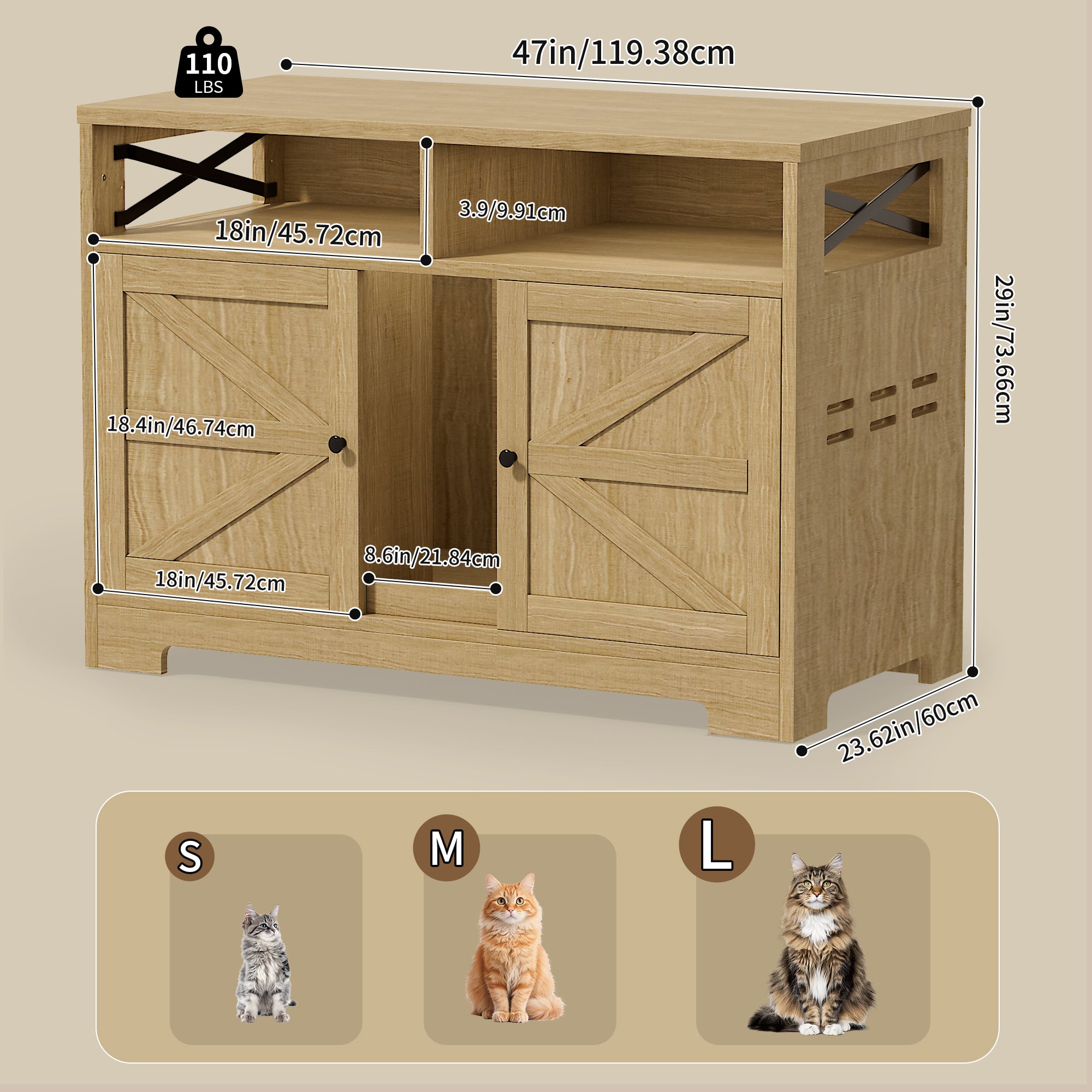 CATLK Double Cat Litter Box Enclosure - Hidden Litter Box Furniture Cabinet with Storage for 2 Cats, Wood Indoor Cat House Washroom End Side Table, Brown