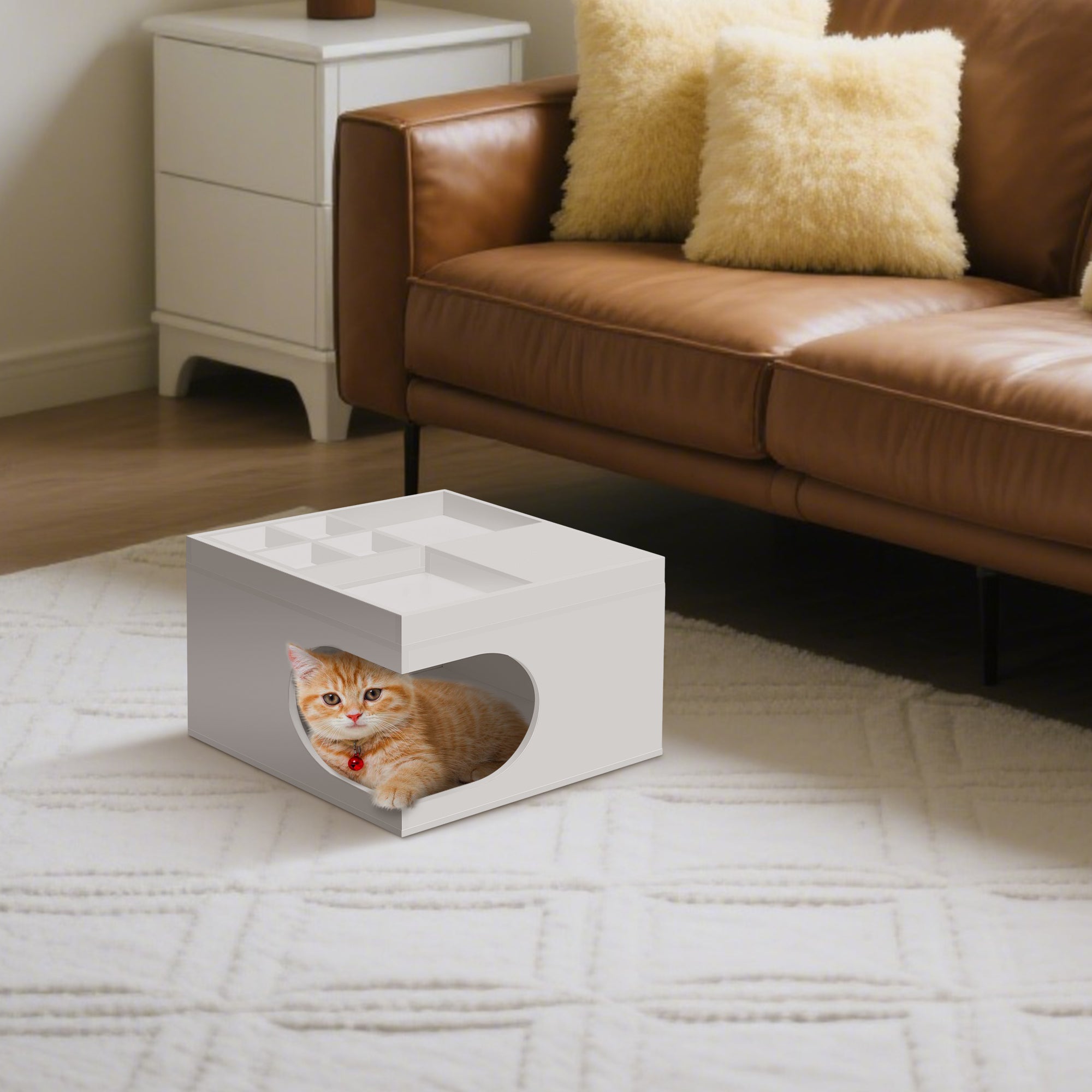 OMCPET Cat House & Bed – Multi-Use Indoor Cat Station for Small & Medium Cats