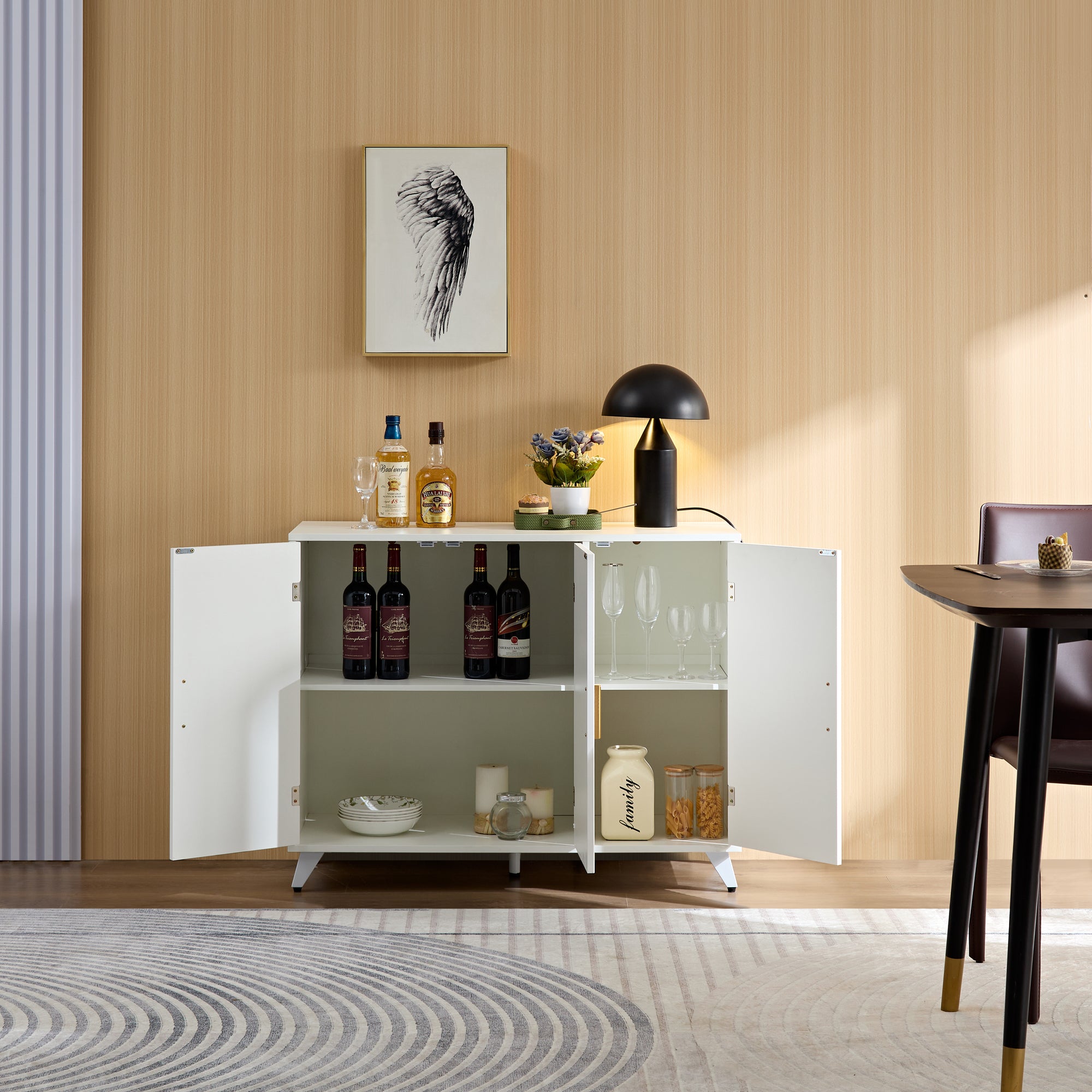 Wavy Texture White Storage Cabinet