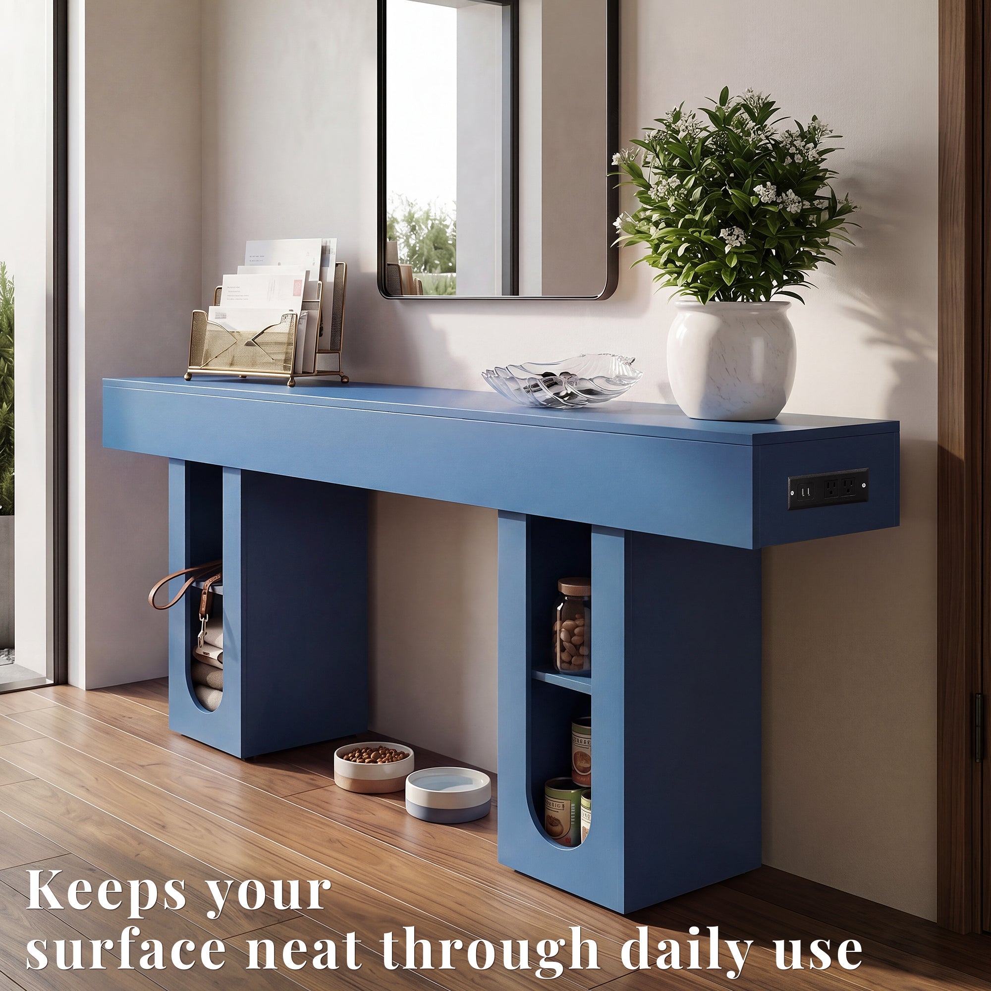 OMCHOM 63-Inch Long Console Table, Wooden Rectangular Sofa Table Behind The Couch, Farmhouse Entryway Table for Entrance, Hallway, Living Room (Natural) Modern