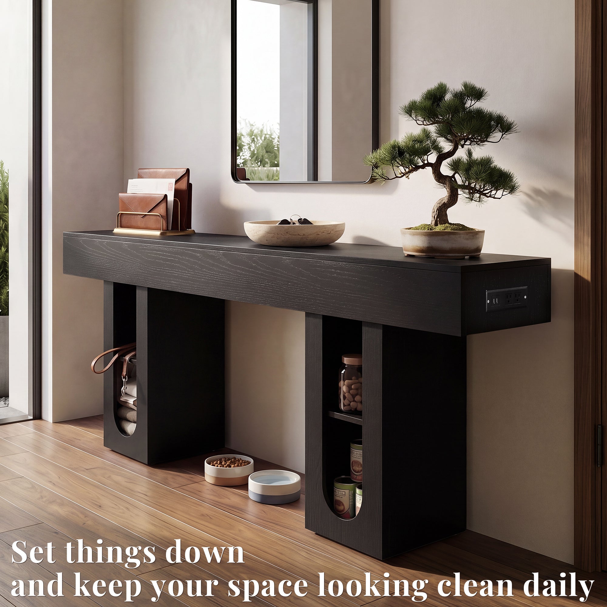 OMCHOM 63-Inch Long Console Table, Wooden Rectangular Sofa Table Behind The Couch, Farmhouse Entryway Table for Entrance, Hallway, Living Room (Natural) Modern