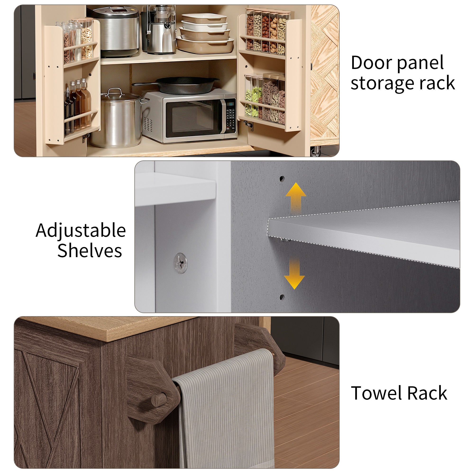 CATLK 51.2"W Kitchen Island on Wheels, Rolling Kitchen Island Cart with Solid Wood Drop Leaf Prep Table, Kitchen Islands with Storage Cabinet and Towel Rack, Island Table