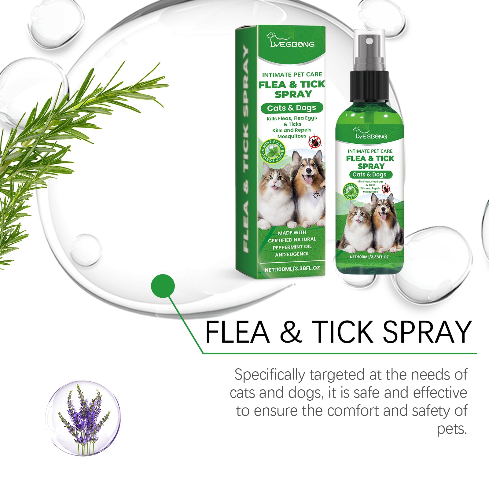Yegbong Anti-Flea Spray – Mild & Safe Formula for Pets' Skin and Fur
