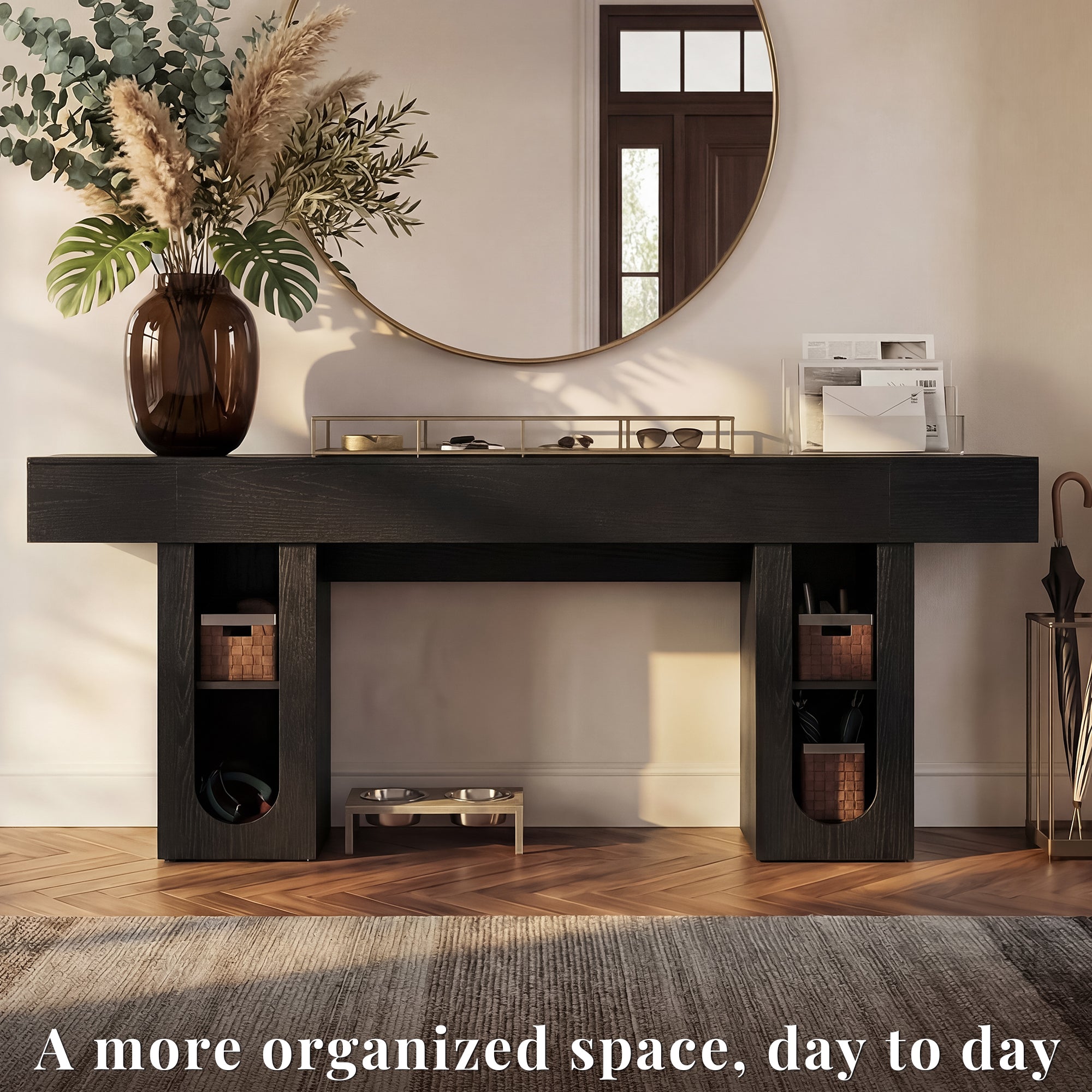 OMCHOM Rustic Farmhouse Console Table, 79 Inches Entryway Console Table with Storage, Industrial Hallway Accent Table for Living Room, Entrance