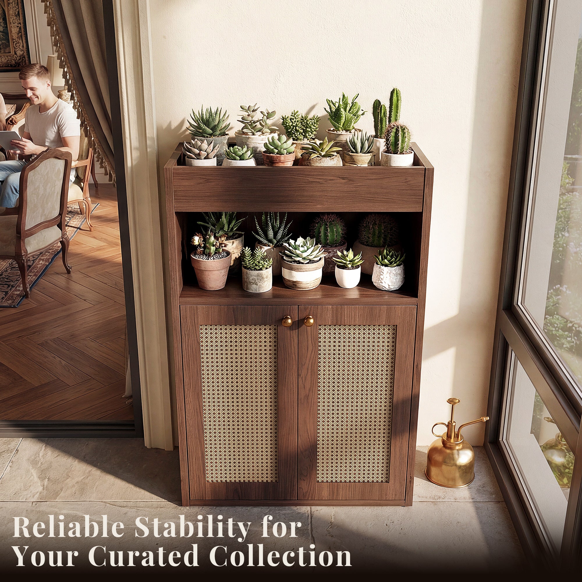 OMCHOM Easy Setup Bathroom Cabinet Organizer, Bathroom Floor Storage Cabinet, Wooden Storage Organizer with 2-Door Space-Saving Cabinet with Shelves and 1 Cupboard, Freestanding Entryway Storage Unit Console Table