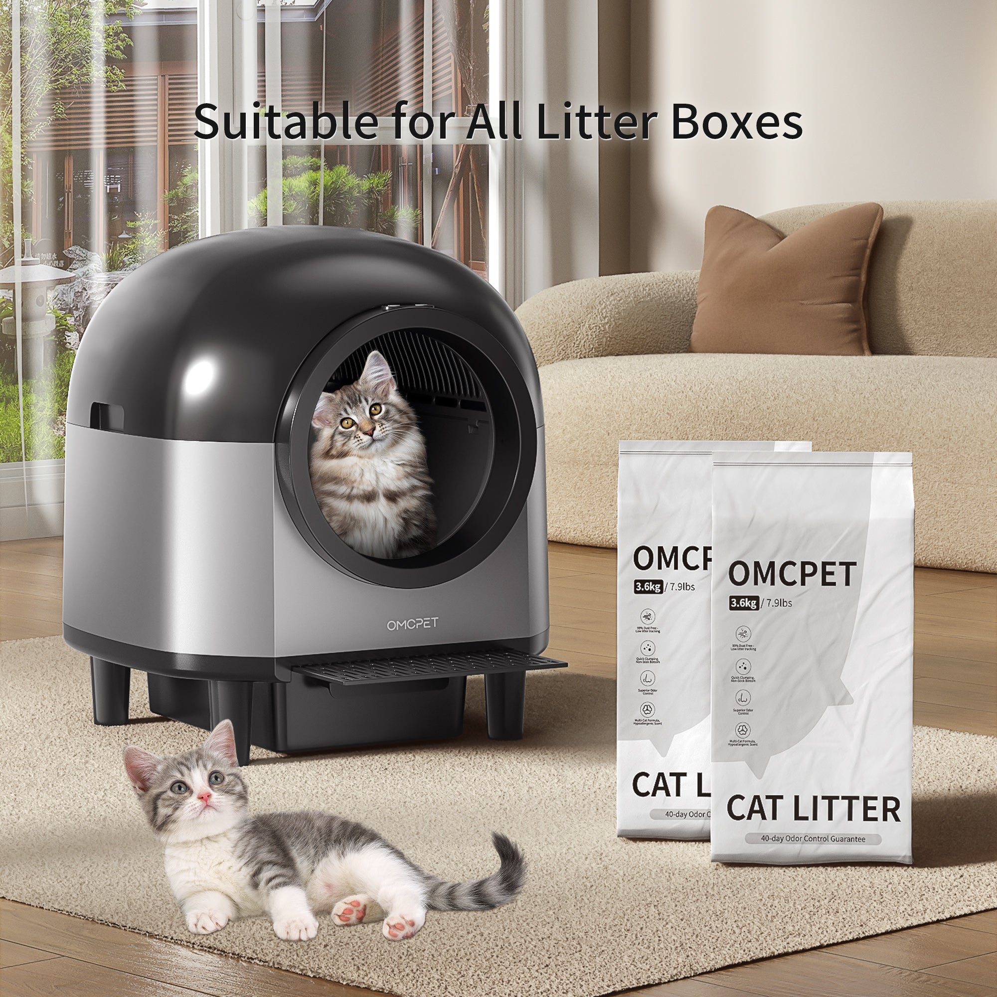 OMCPET Natural Clumping Litter – Odor Control & Dust-Free(2ps)