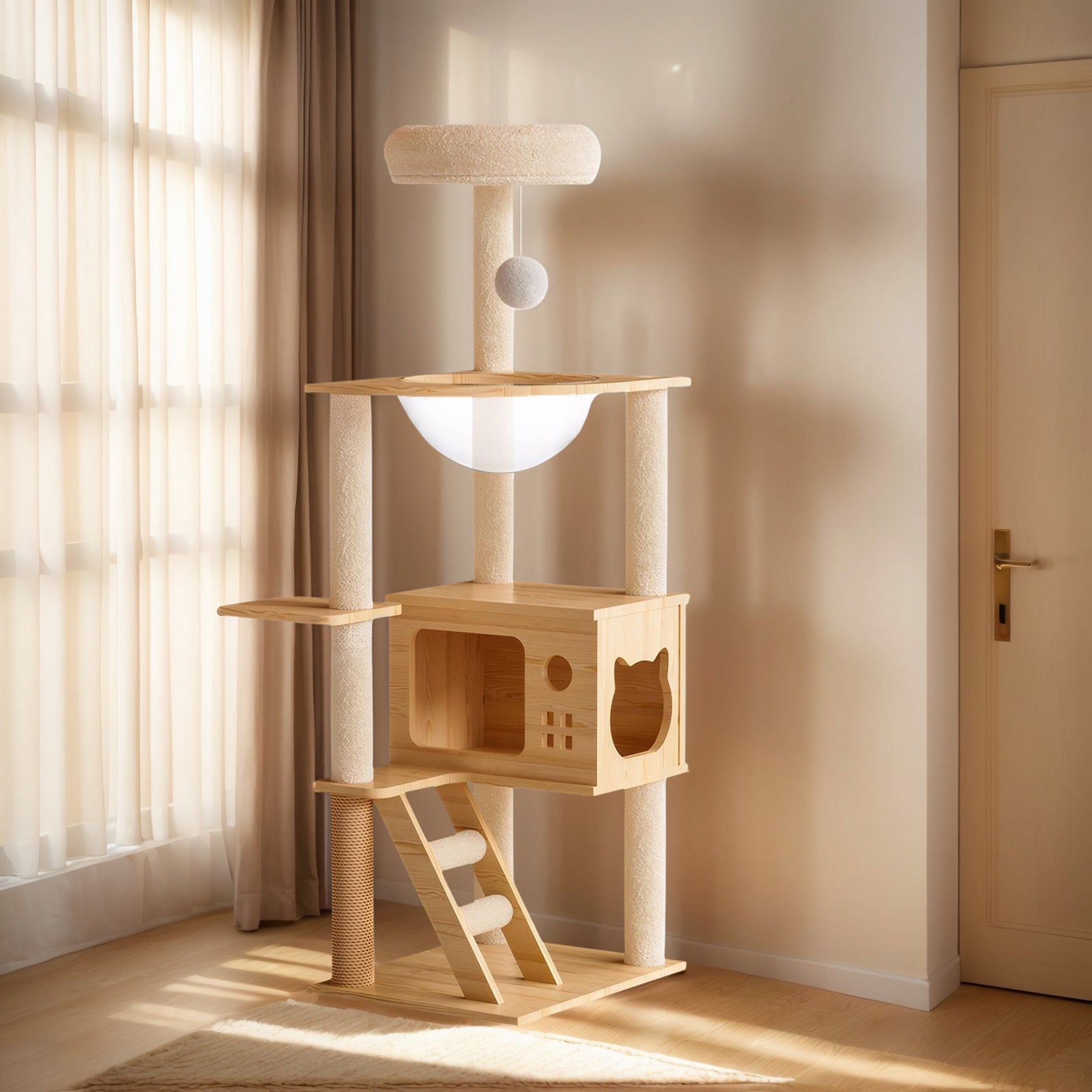 OMCPET Cat Condo Tower – Wood Tree with Perch and Hammock