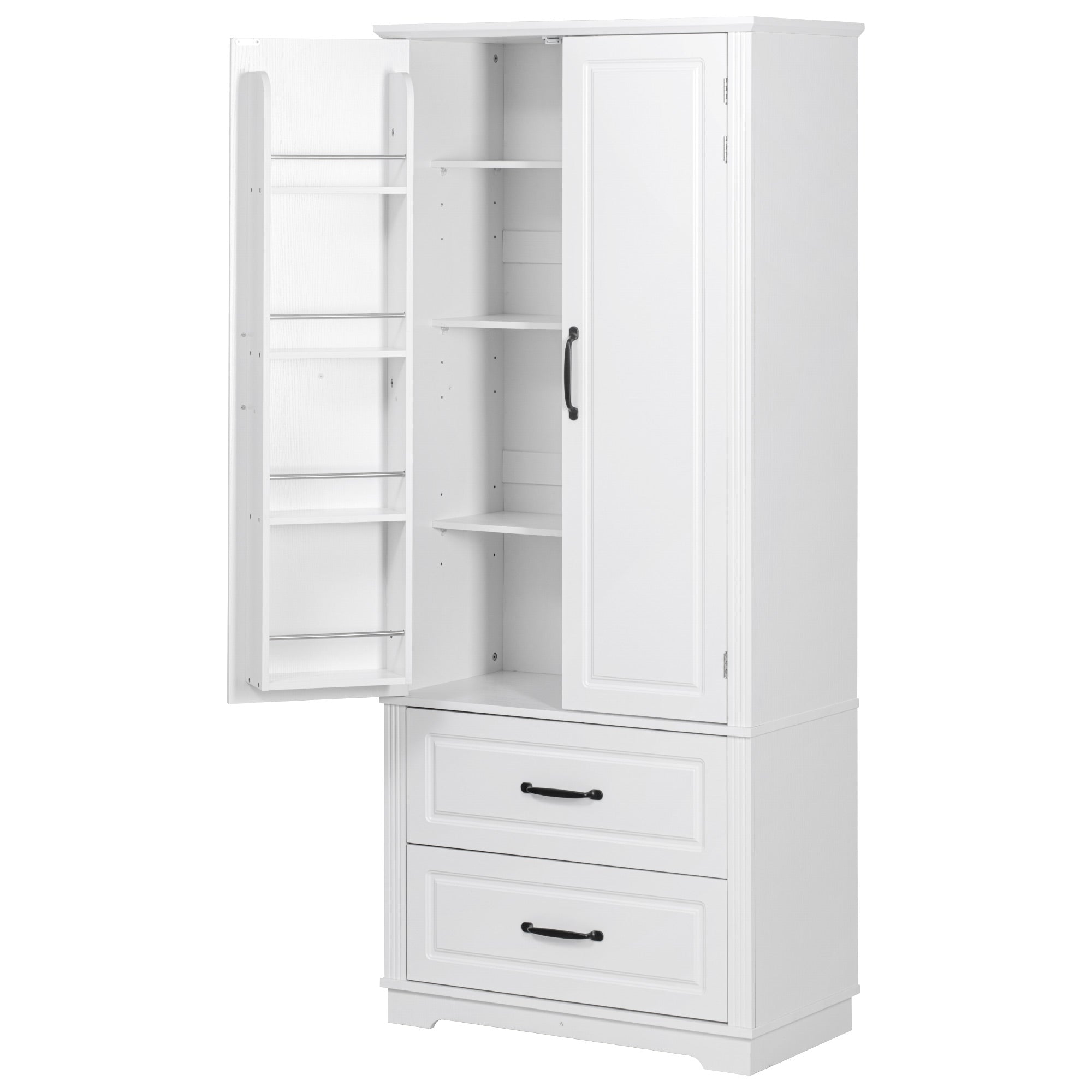 K&K 71" Farmhouse Kitchen Pantry Cabinet with Storage, White
