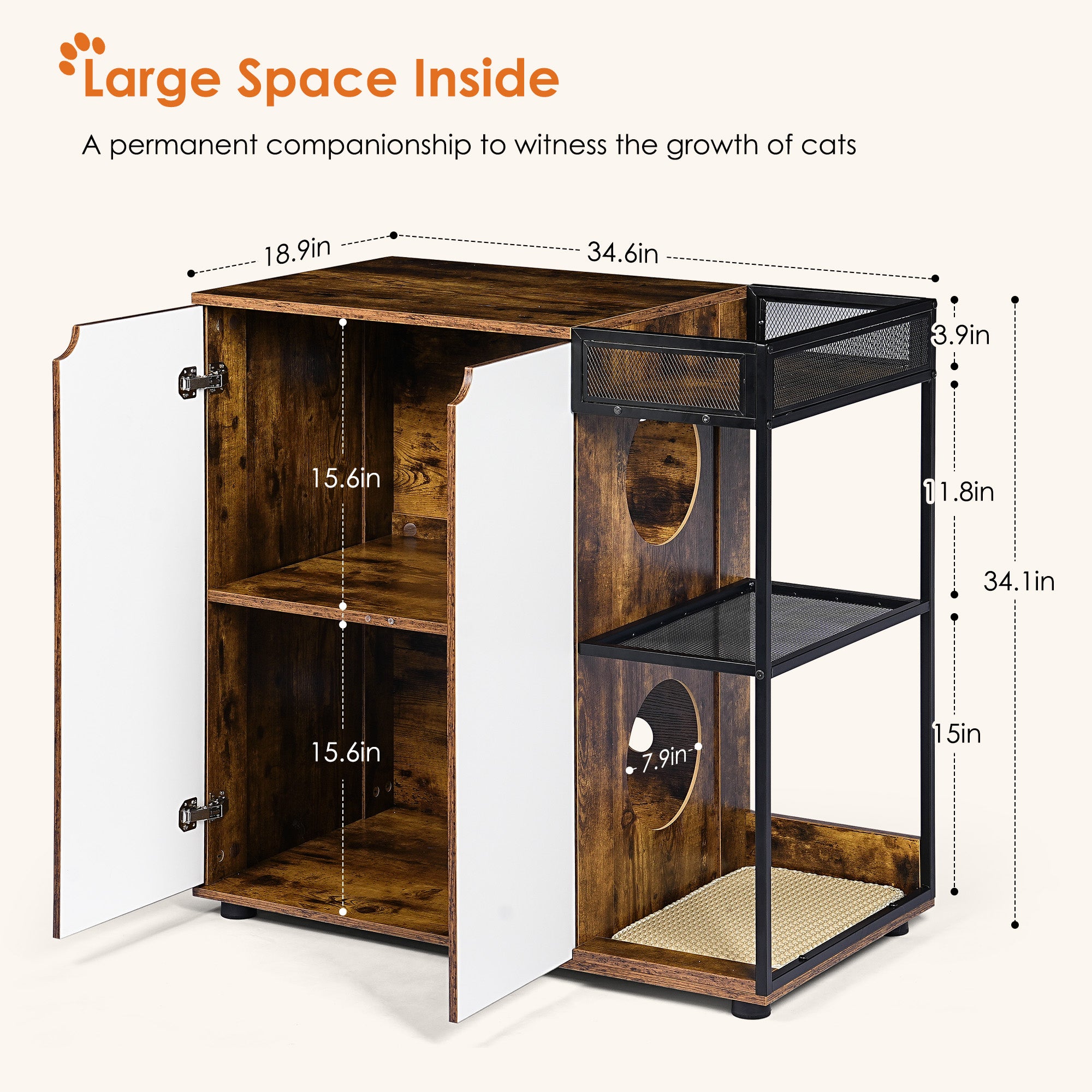 OMCPET Cat Litter Box Enclosure – Multi-Cat Cabinet with Hidden Storage Design