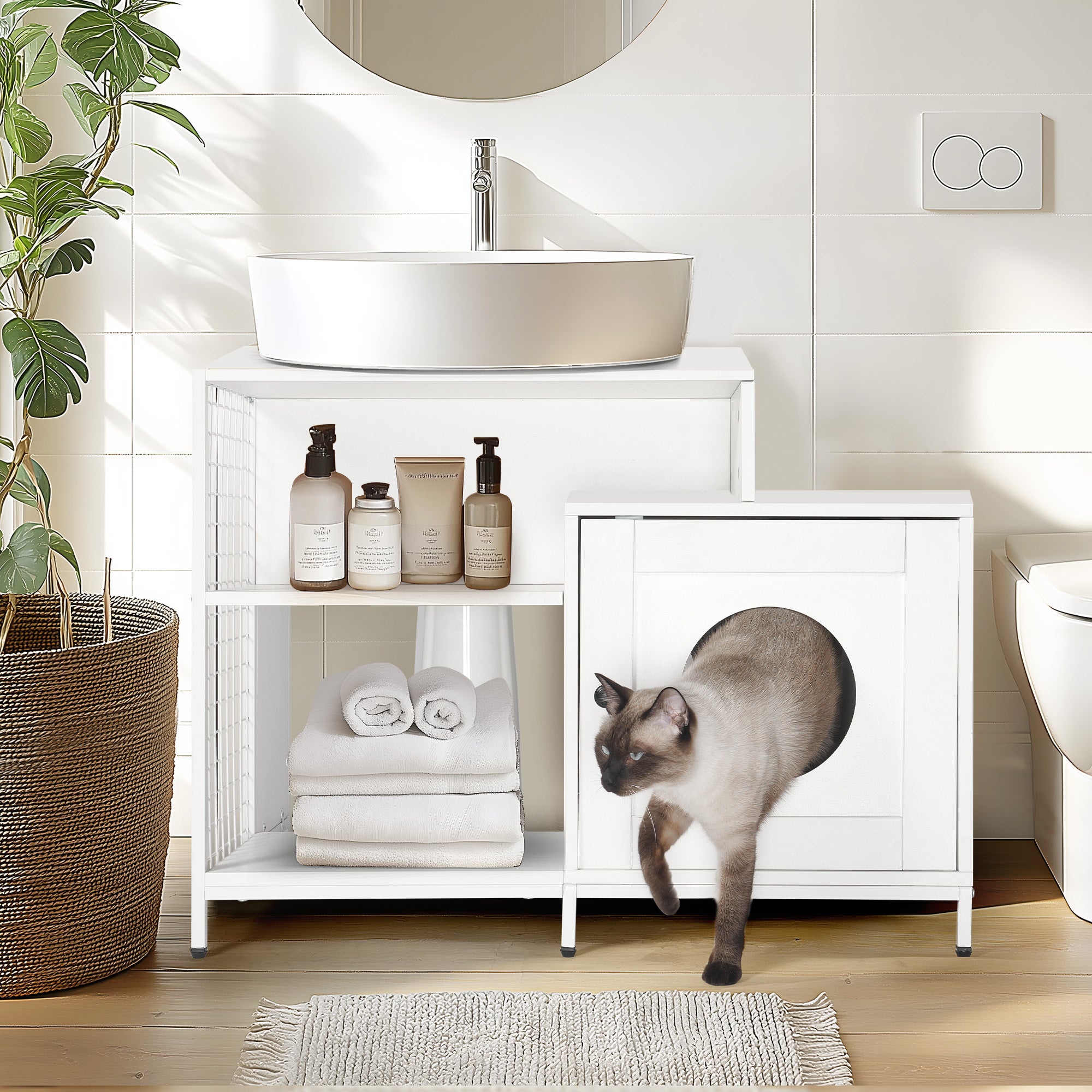 White Indoor Cat Washroom with Divider – OMCPET