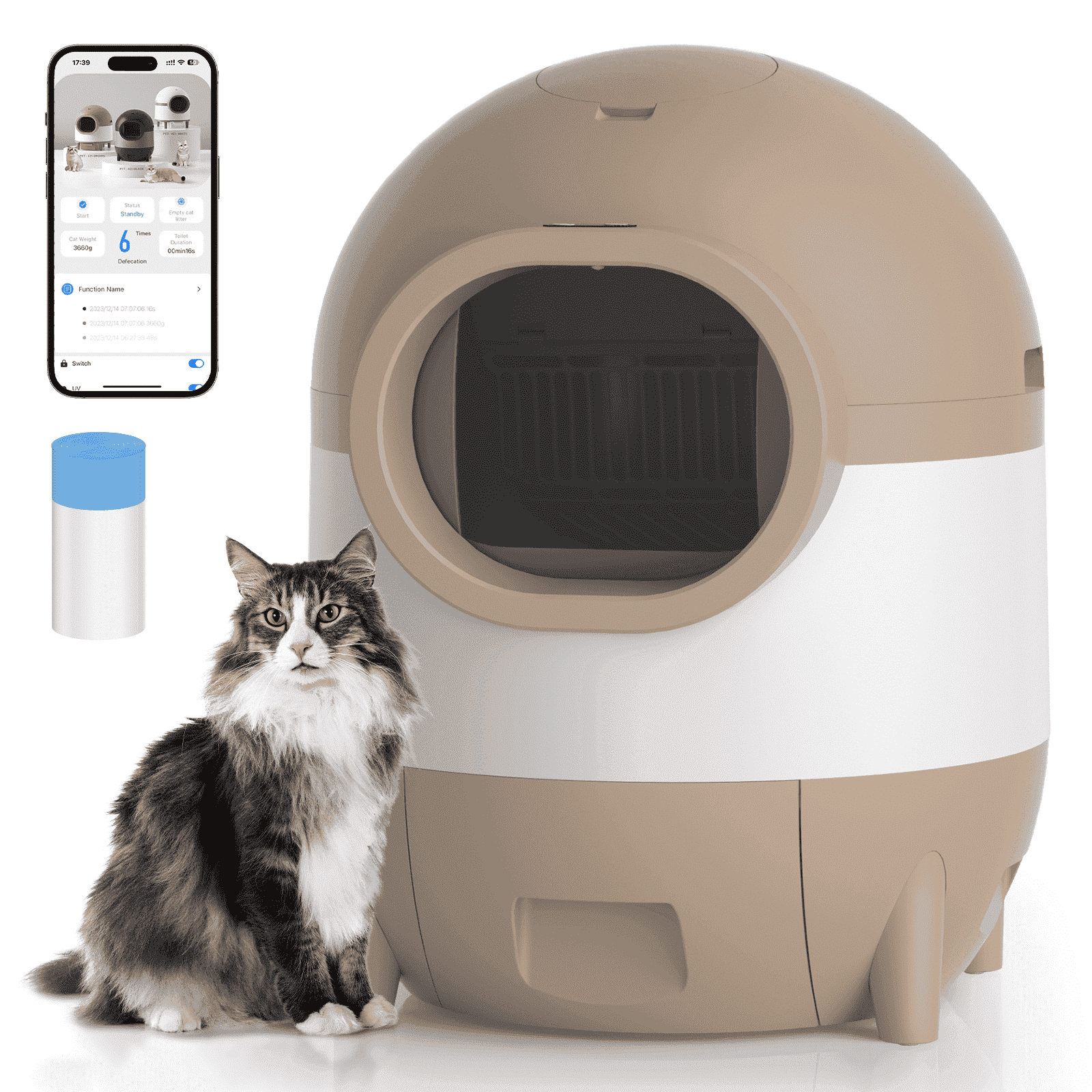 OMCPET 100L Smart Self Cleaning Cat Litter Box, Integrated Safety Protection Automatic Cat Litter Box for Multiple Cats, Odor Removal, APP Control, 2.4G Wifi, Brown