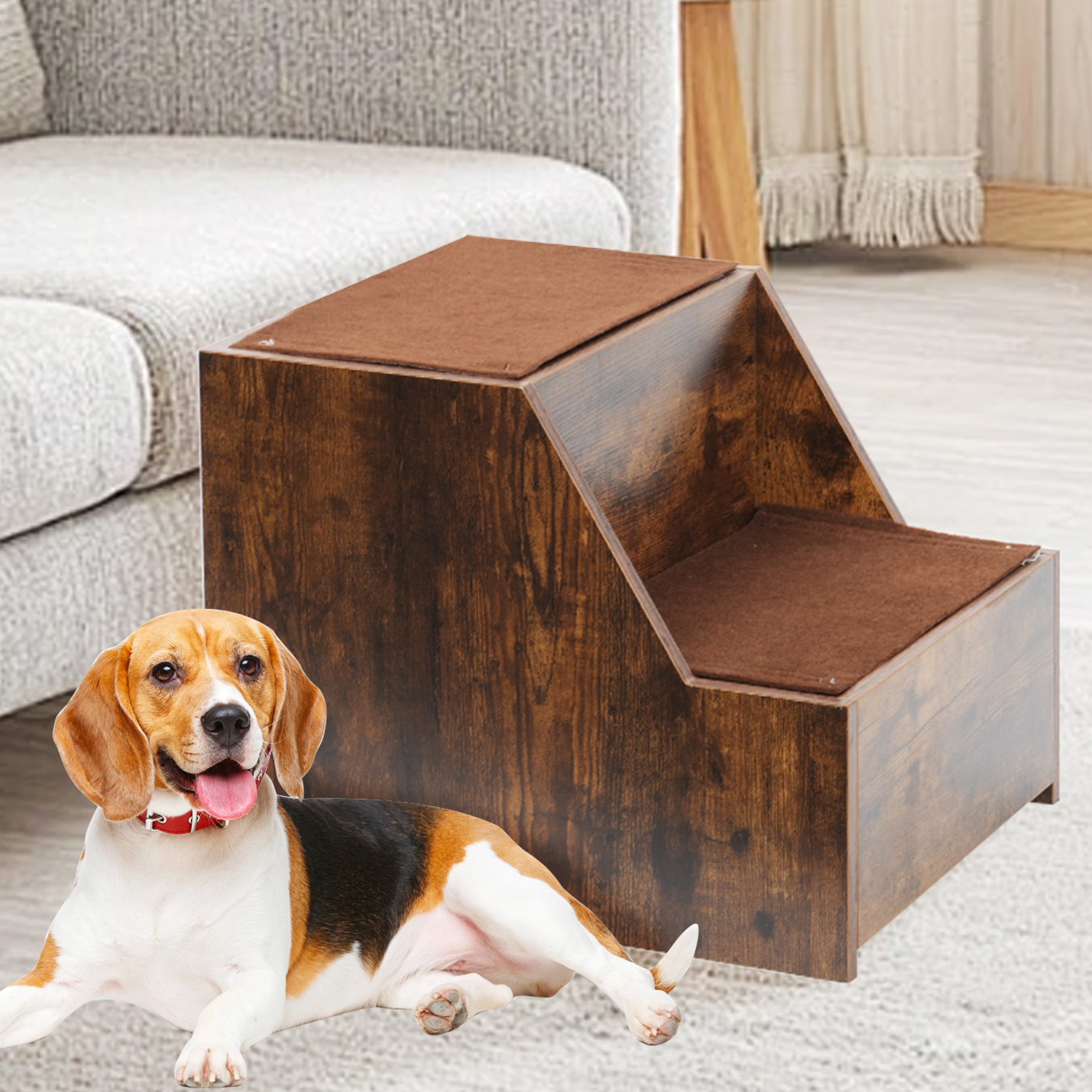OMCPET Elevated Pet Bed with Stairs – Cozy Double-Layer Design for Small Pets