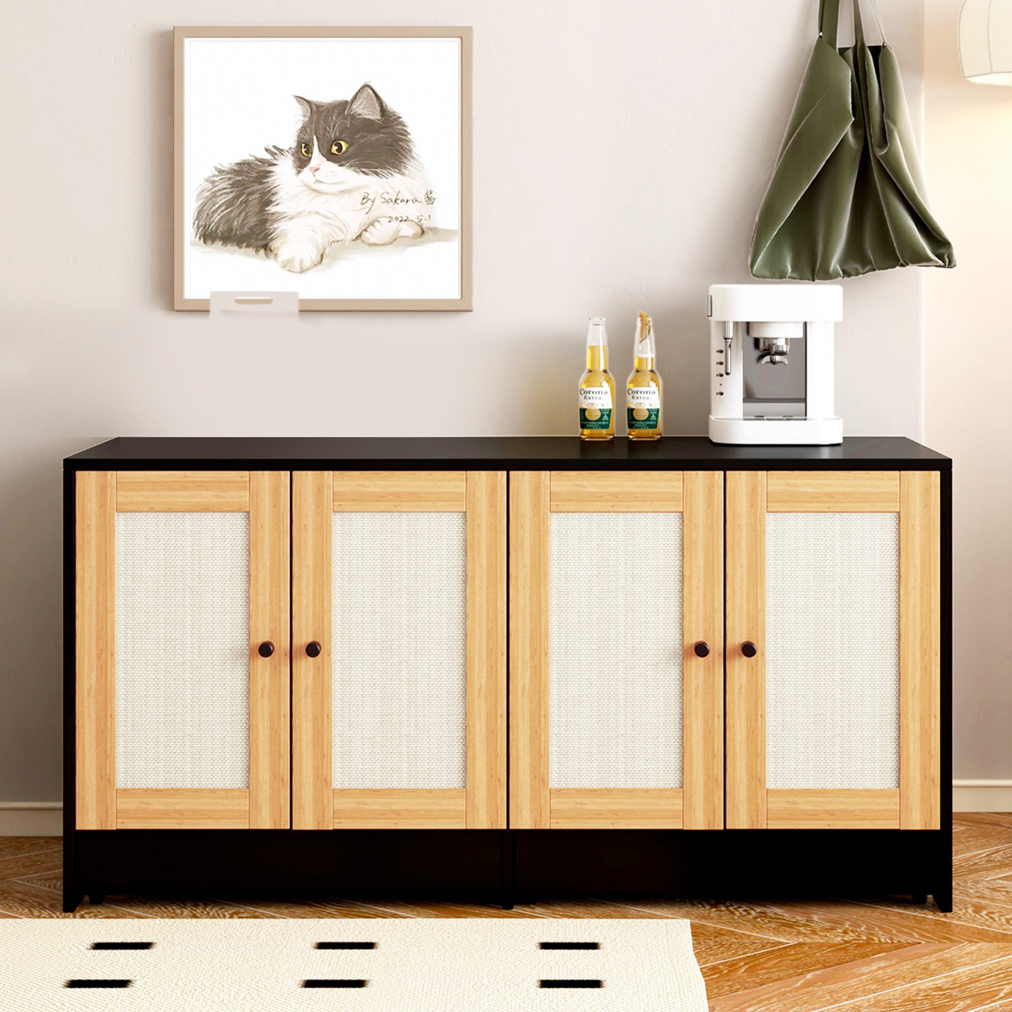 OMCPET Modern Litter Box Furniture for Two Cats – Enclosed Black Cat Cabinet